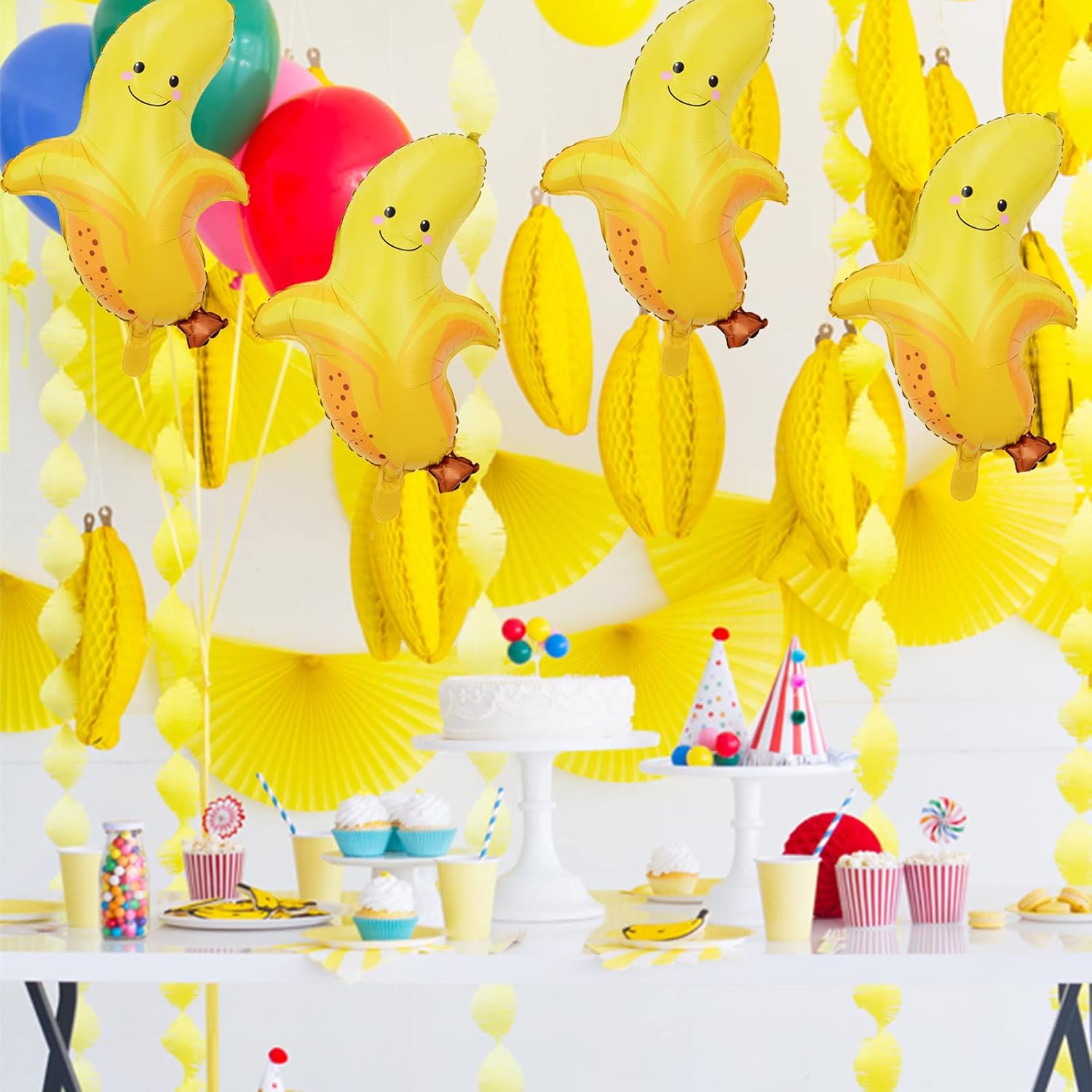 5 globos de plátanos grandes de papel de aluminio para cumpleaños, baby shower, boda, frutas y plátanos, suministros de decoración de fiestas