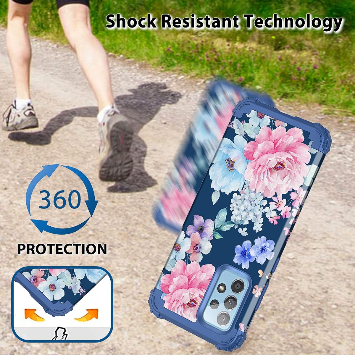 Rancase Funda compatible con Galaxy A52 5G, tres capas resistentes a prueba de golpes, protección de plástico duro + funda protectora de goma de