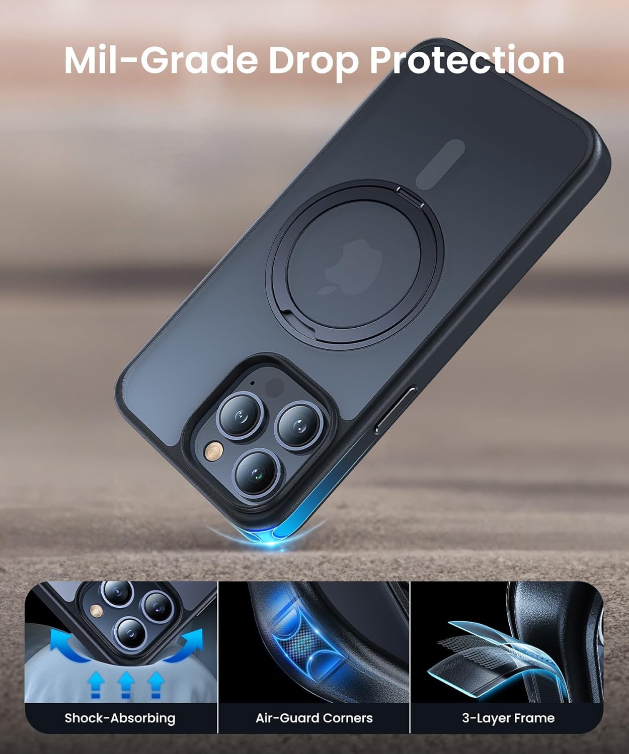 Danmus Funda para iPhone 15 Pro con soporte de anillo de 360 compatible con MagSafe protección militar contra caídas, funda magnética a prueba de