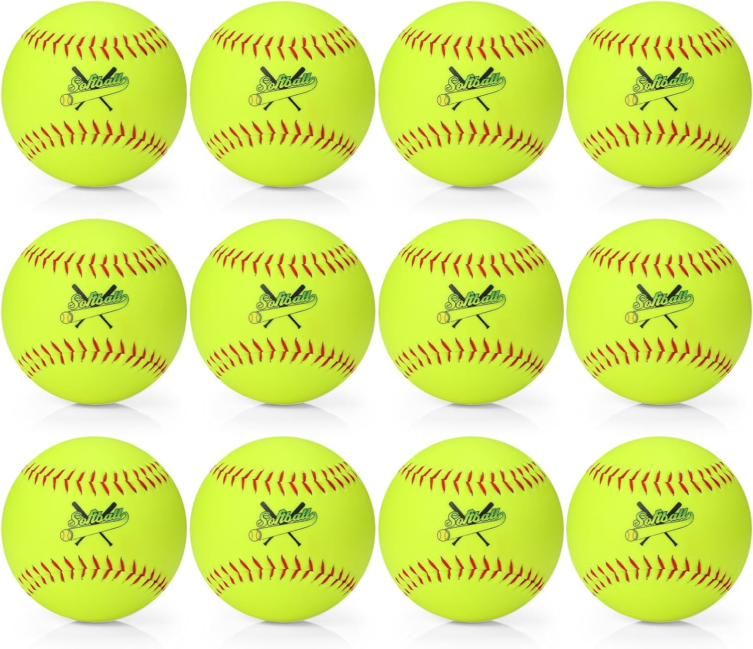 Paquete de 12 pelotas de sóftbol de práctica deportiva amarillas de 12 pulgadas, tamaño y peso oficiales, softball de lanzamiento lento con 1 bolsa