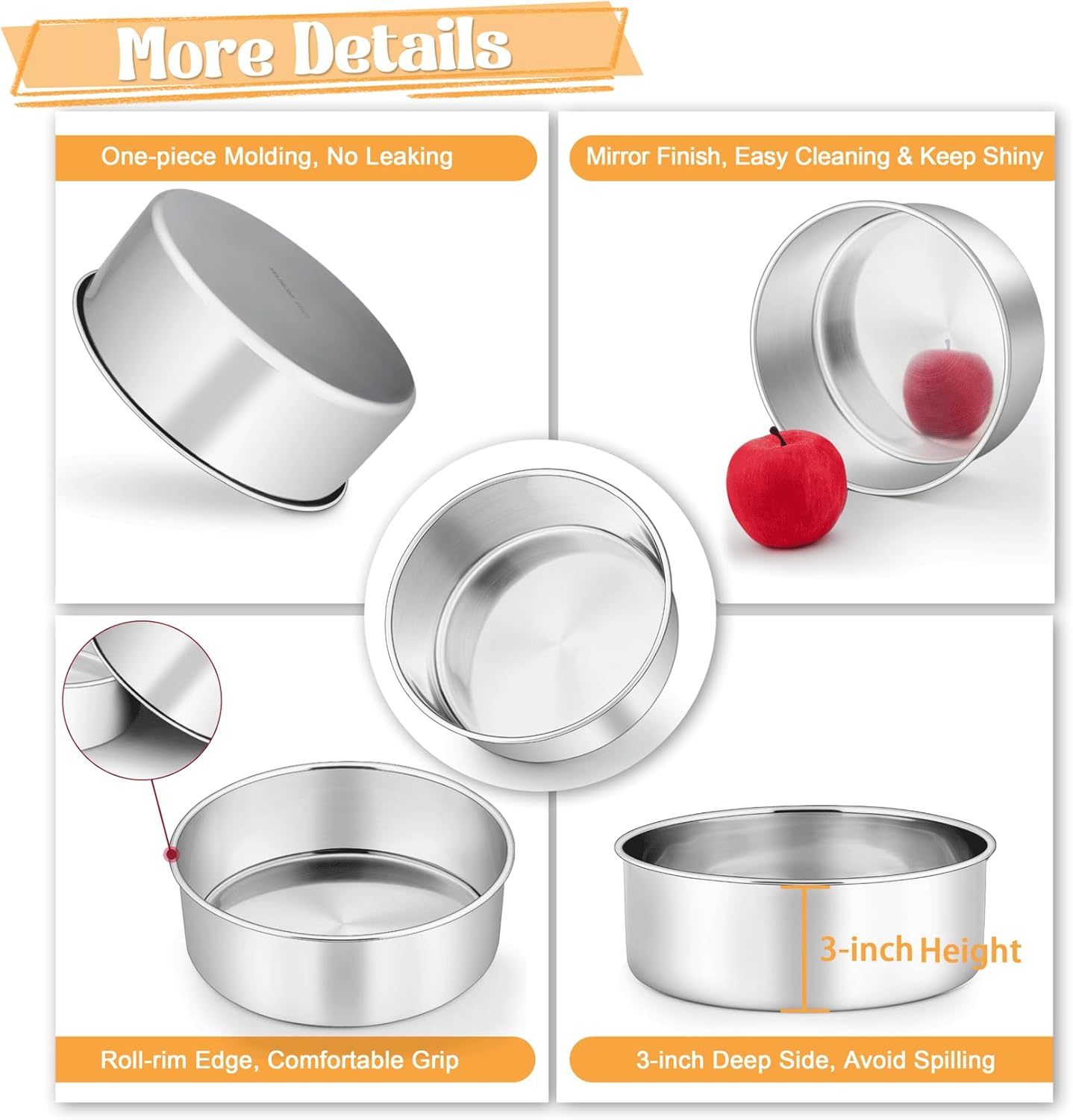 P&P CHEF Juego de moldes para pasteles de 3 a 6 pulgadas + 8 pulgadas + 9.5 pulgadas, moldes redondos de acero inoxidable para hornear, para