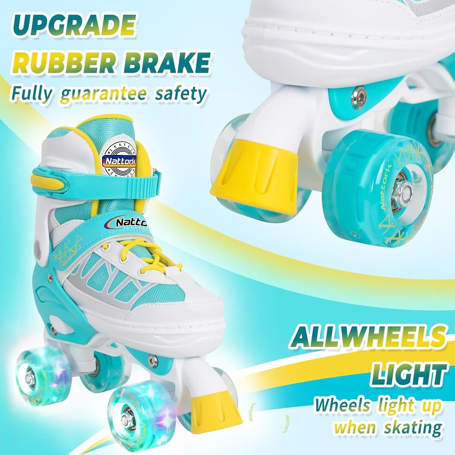 Nattork Patines de ruedas para niños y niñas, 4 tamaños ajustables con ruedas iluminadas para niños principiantes para interiores y exteriores