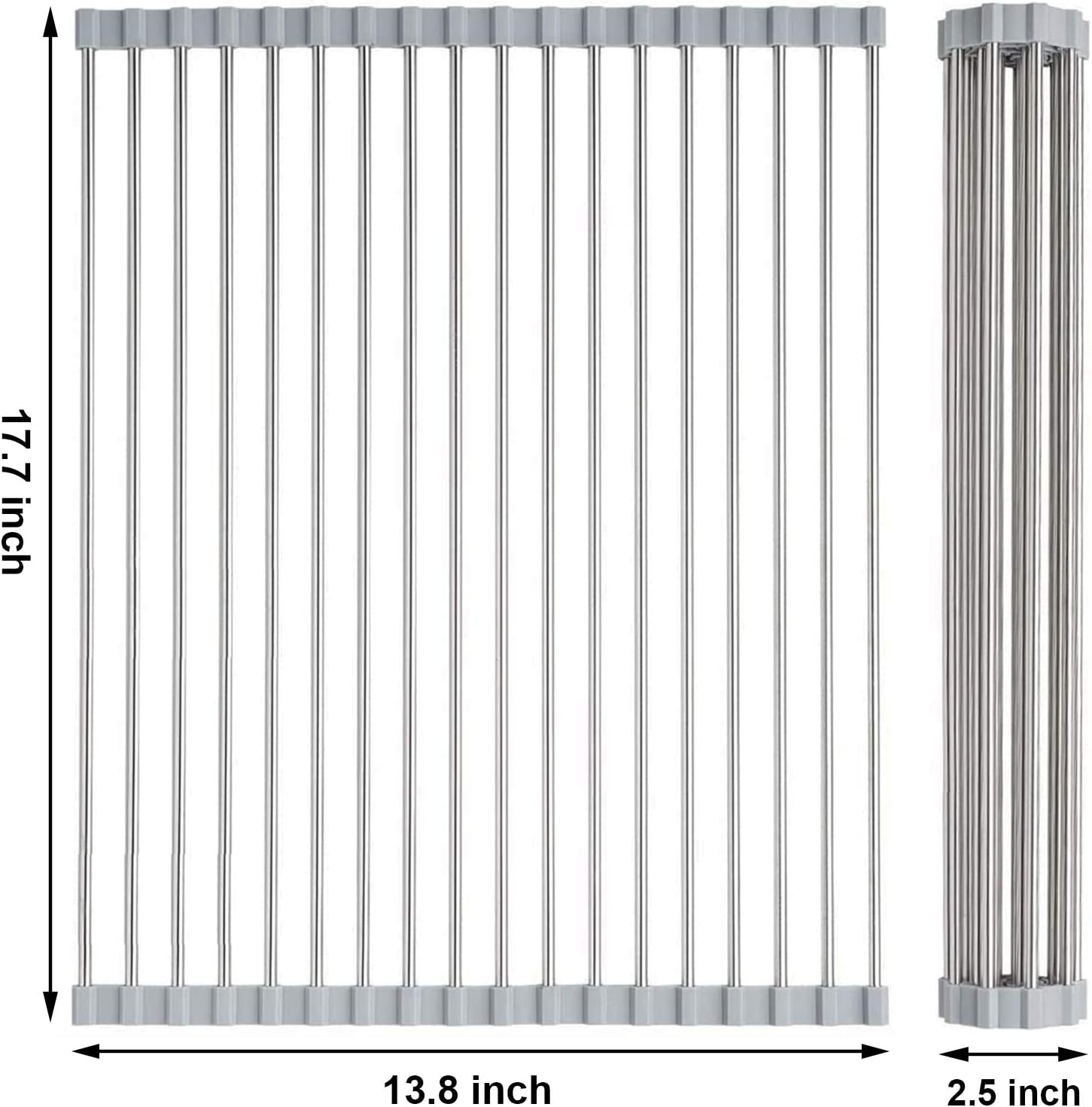 Searik Escurridor de platos enrollable para fregadero sobre el fregadero, escurridor de platos multiusos de acero inoxidable, resistente al calor,