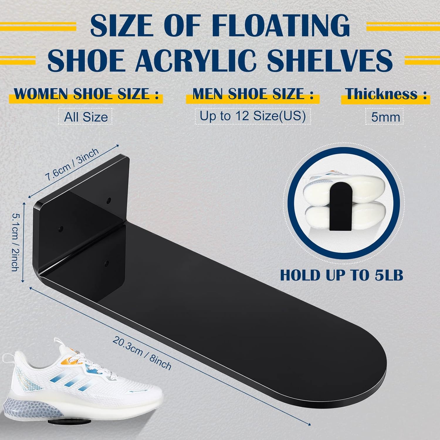 10 piezas de exhibición flotante para zapatos, estantes para montaje en pared, soporte de exhibición de zapatos de levitación de acrílico, colgador