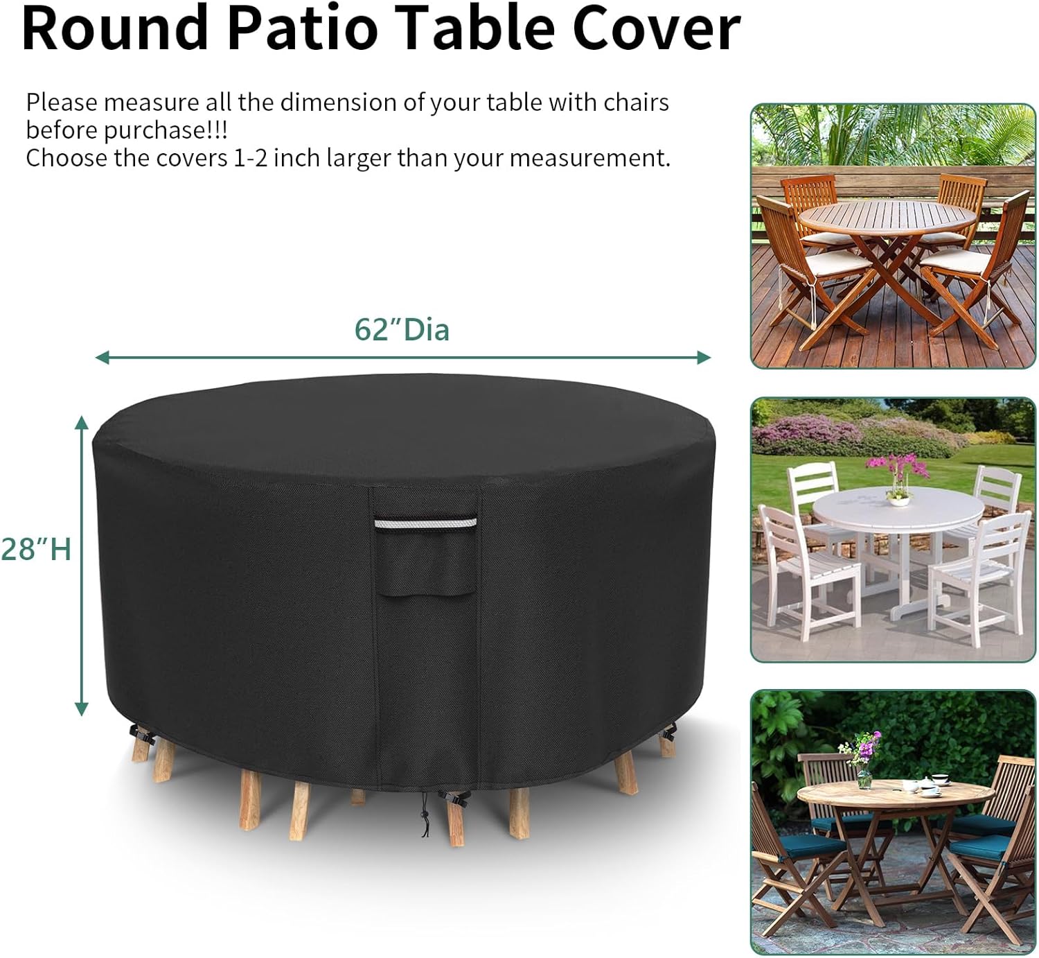 Fundas redondas para muebles de patio, funda impermeable para mesa de exterior, resistente 500D para mesa y sillas, fundas de exterior para mesa de