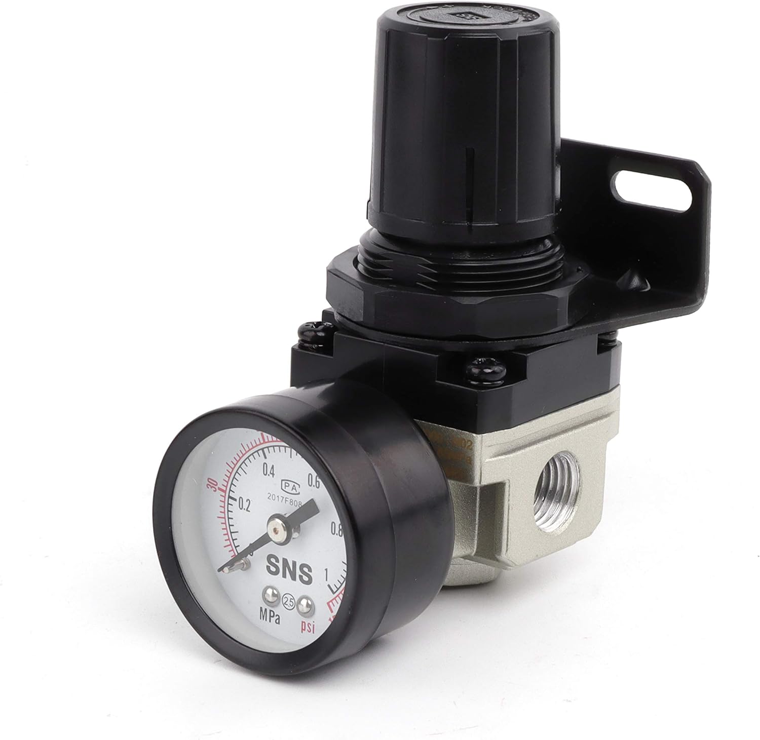 SNS Regulador de presión de aire Rosca hembra 18 NPT 0-150 PSI ajustable, soporte, con manómetro AR2000-N01