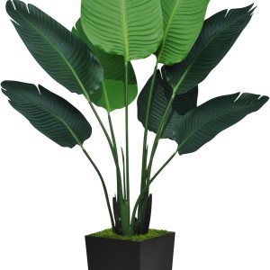 Bird of Paradise – Planta artificial de 5 pies, palmera tropical sintética con maceta alta negra, planta falsa en maceta, árbol de seda artificial Bird of Paradise – Planta artificial de 5 pies, palmera tropical sintética con maceta alta negra, planta falsa en maceta, árbol de seda artificial