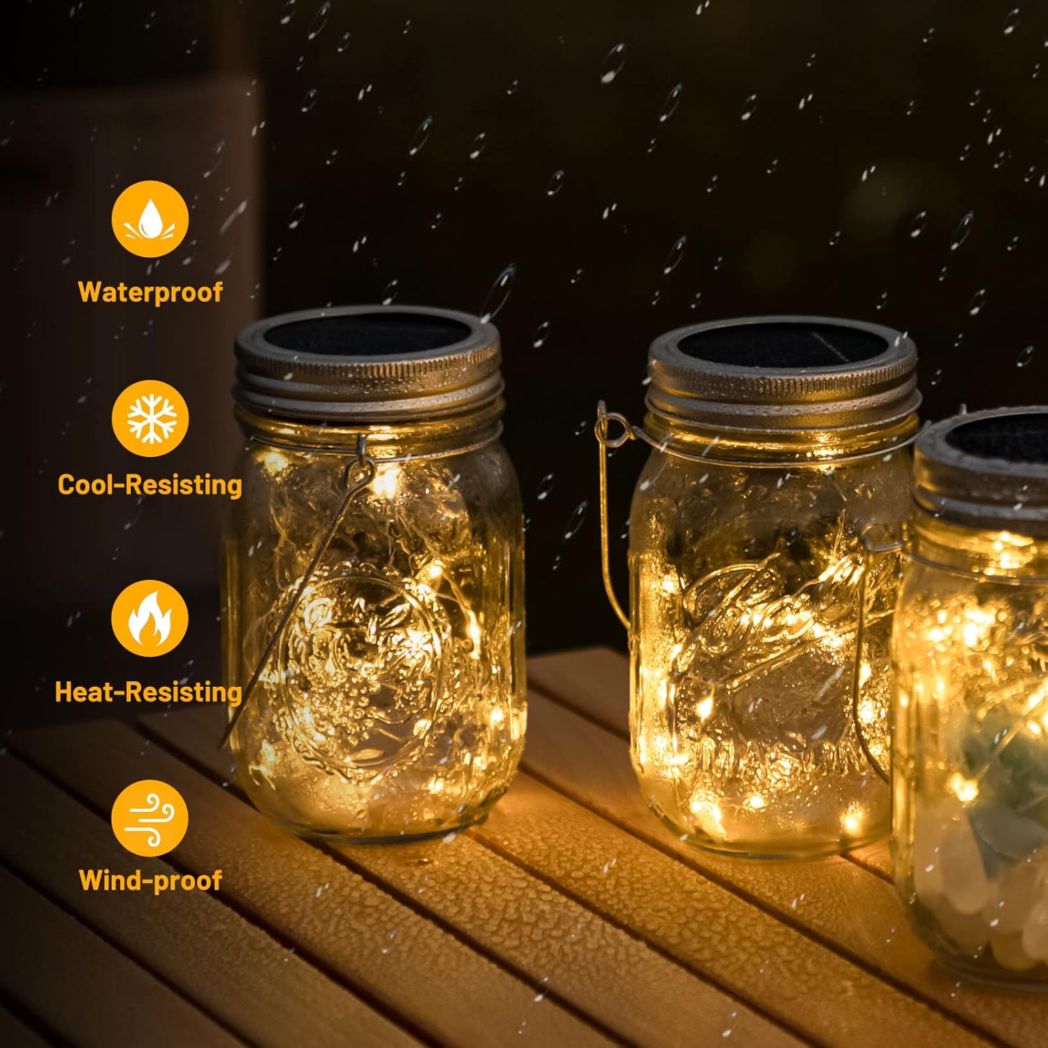HXWEIYE Paquete de 8 faroles, tarros y perchas incluidos, 30 luces LED de color blanco cálido, impermeables, para colgar al aire libre, luces de