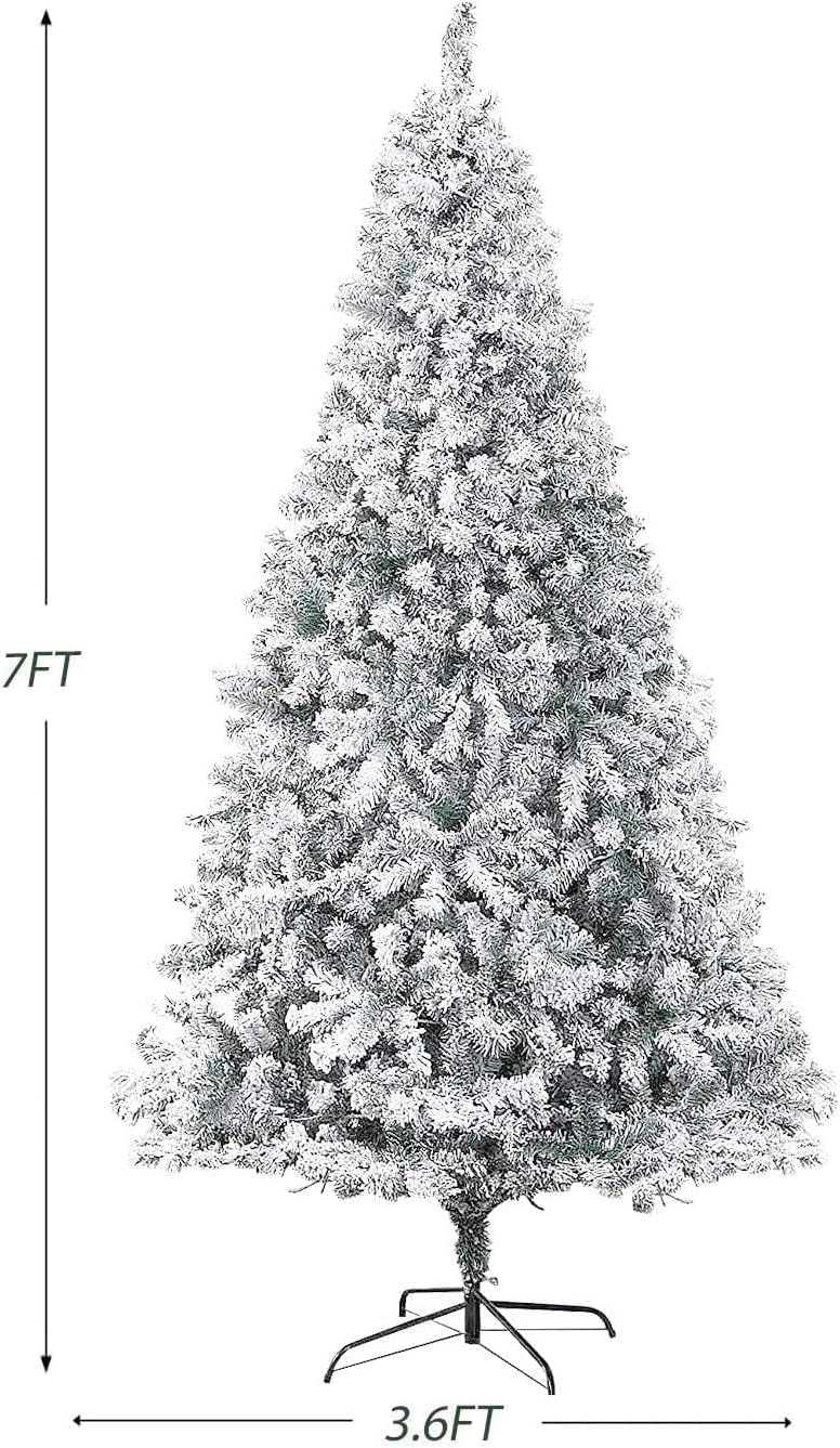 Oakmont – Árbol de Navidad artificial de 7 pies, con ramas de nieve para decoración navideña, con soporte de metal, PVC de alta calidad, 1000 puntas