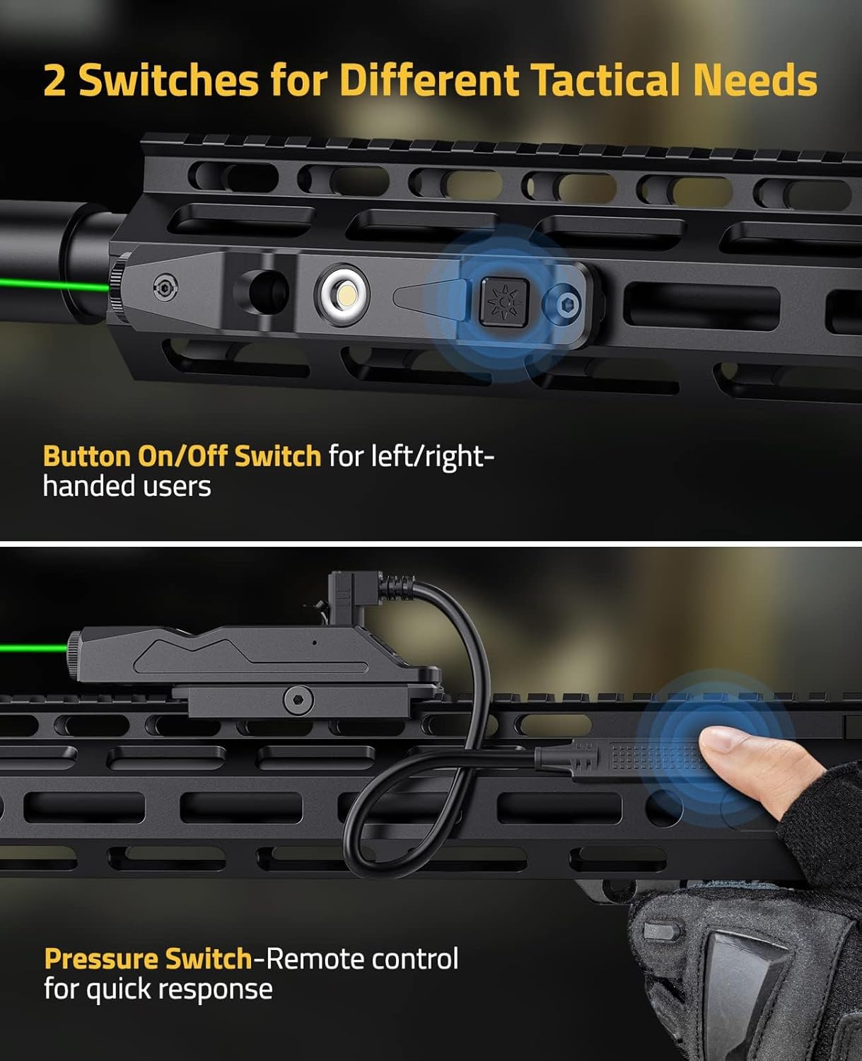 CVLIFE Mira láser verde compatible con riel M-Lok Picatinny, mira láser táctica con batería recargable magnética para rifle, capacidad