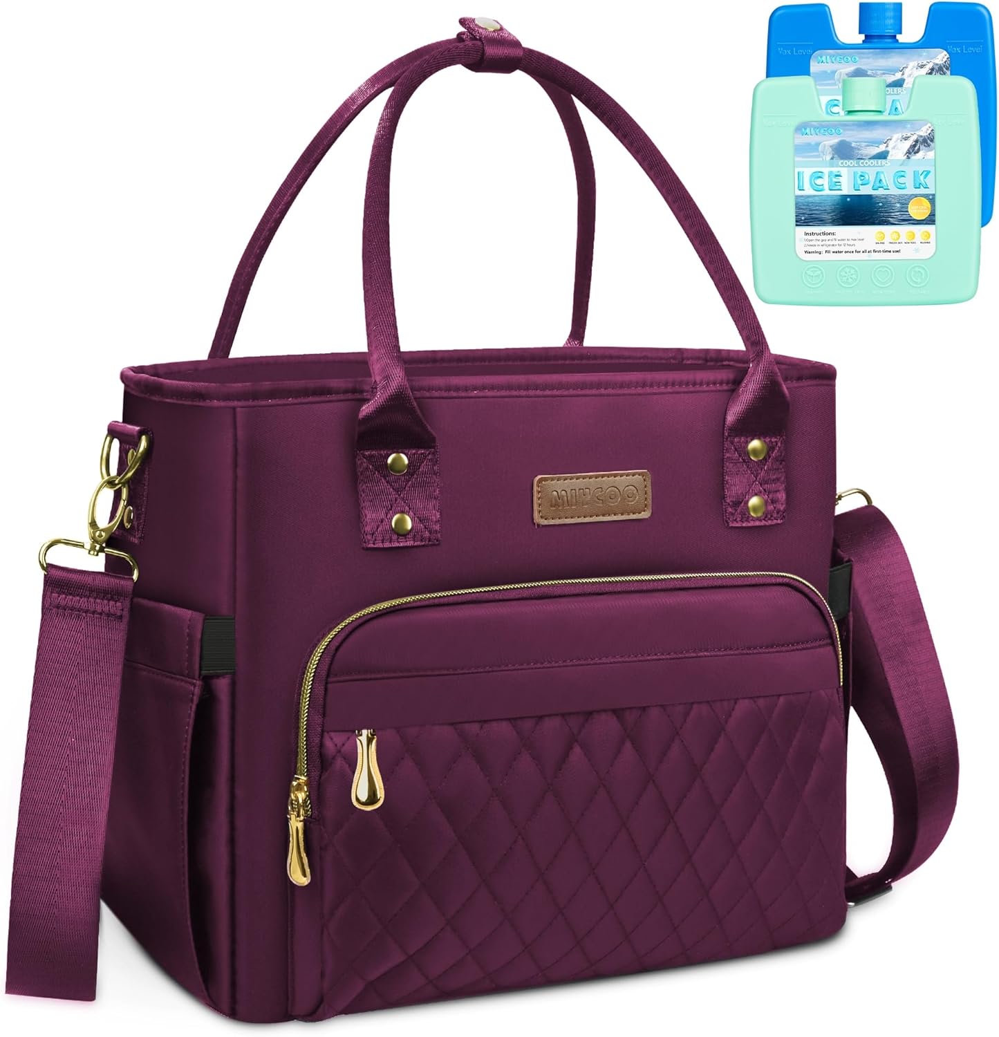 MIYCOO – Lonchera para mujer, a prueba de fugas, con aislamiento, grande, con 2 compresas frías, color morado