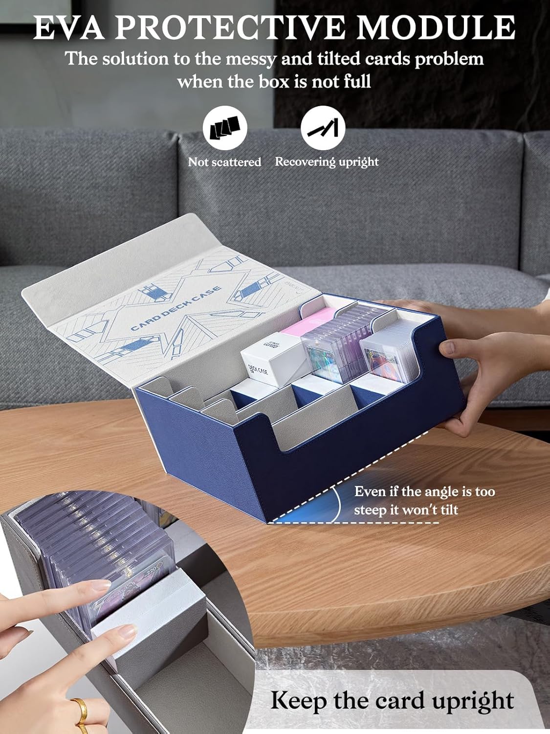 Toploader Cajas de almacenamiento de tarjetas, caja de almacenamiento de tarjetas coleccionables con cierre magnético, caja de cuero sintético para