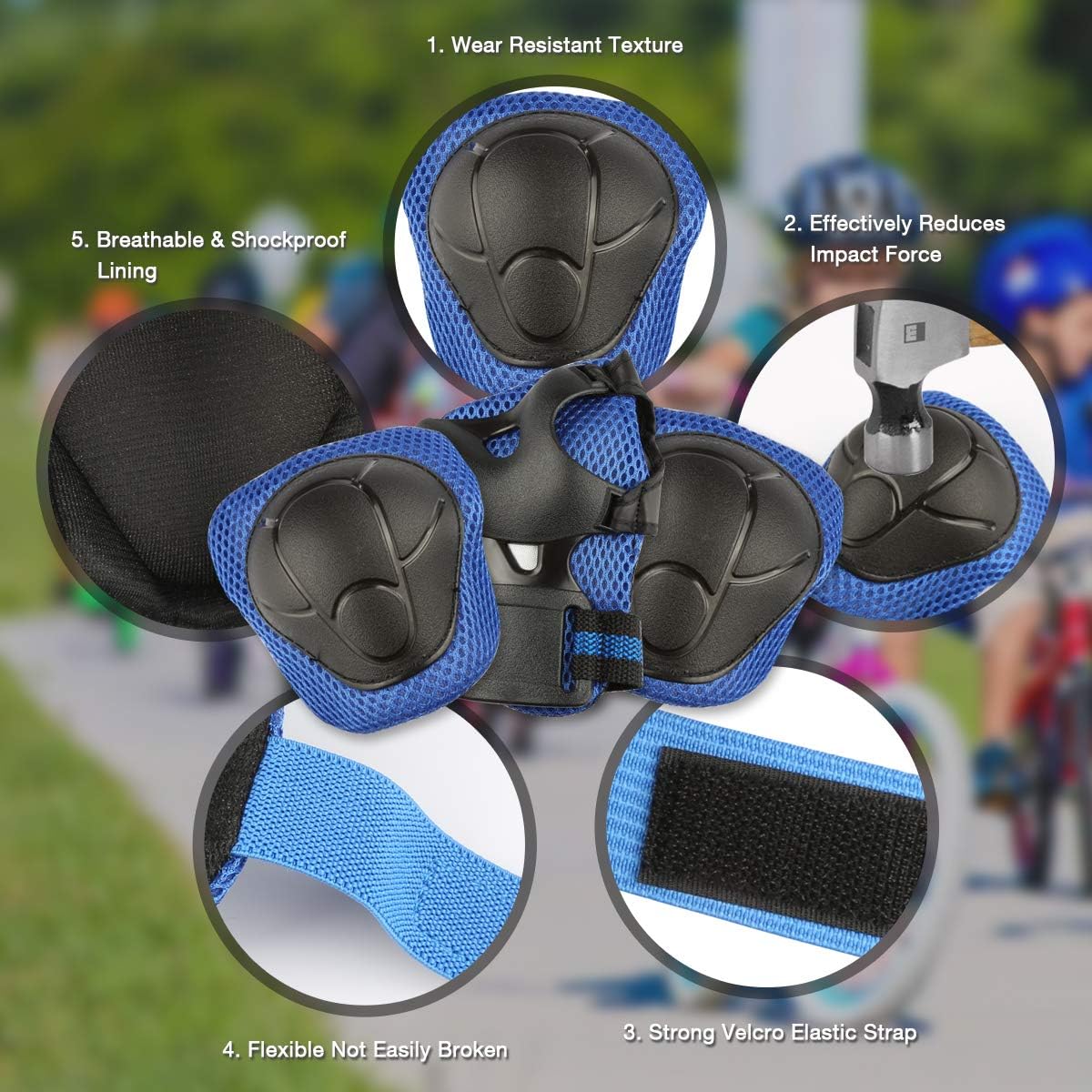 Juego de protectores de casco para niños y niñas de 3 a 7 años de edad para ciclismo y casco ajustable (casco + 2 rodilleras + 2 coderas + 2