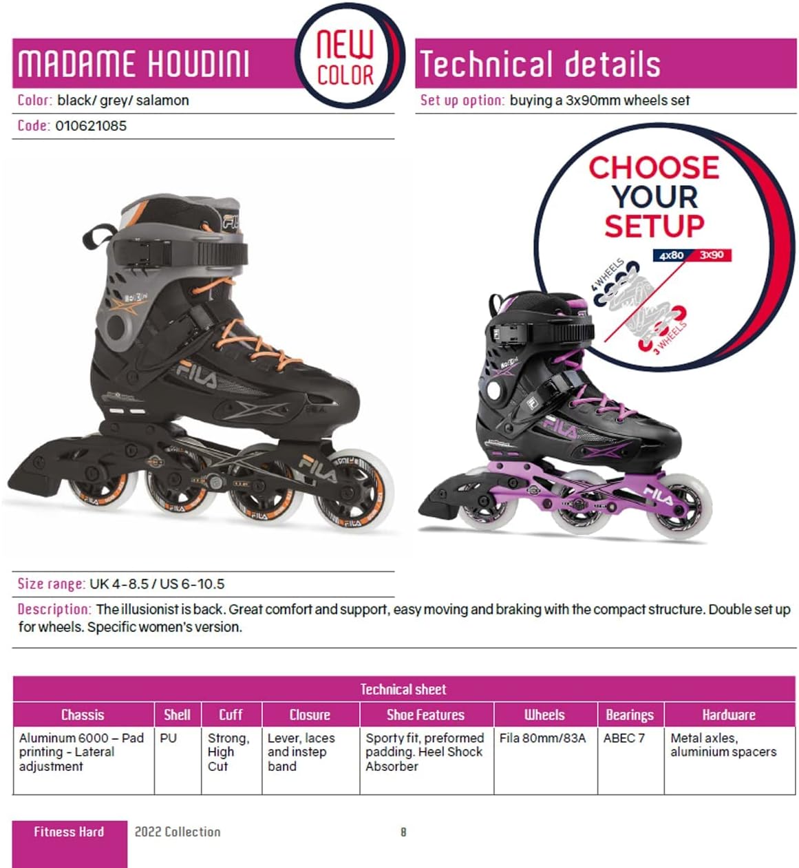 FILA Skates – Patines en línea Madame Houdini para mujer