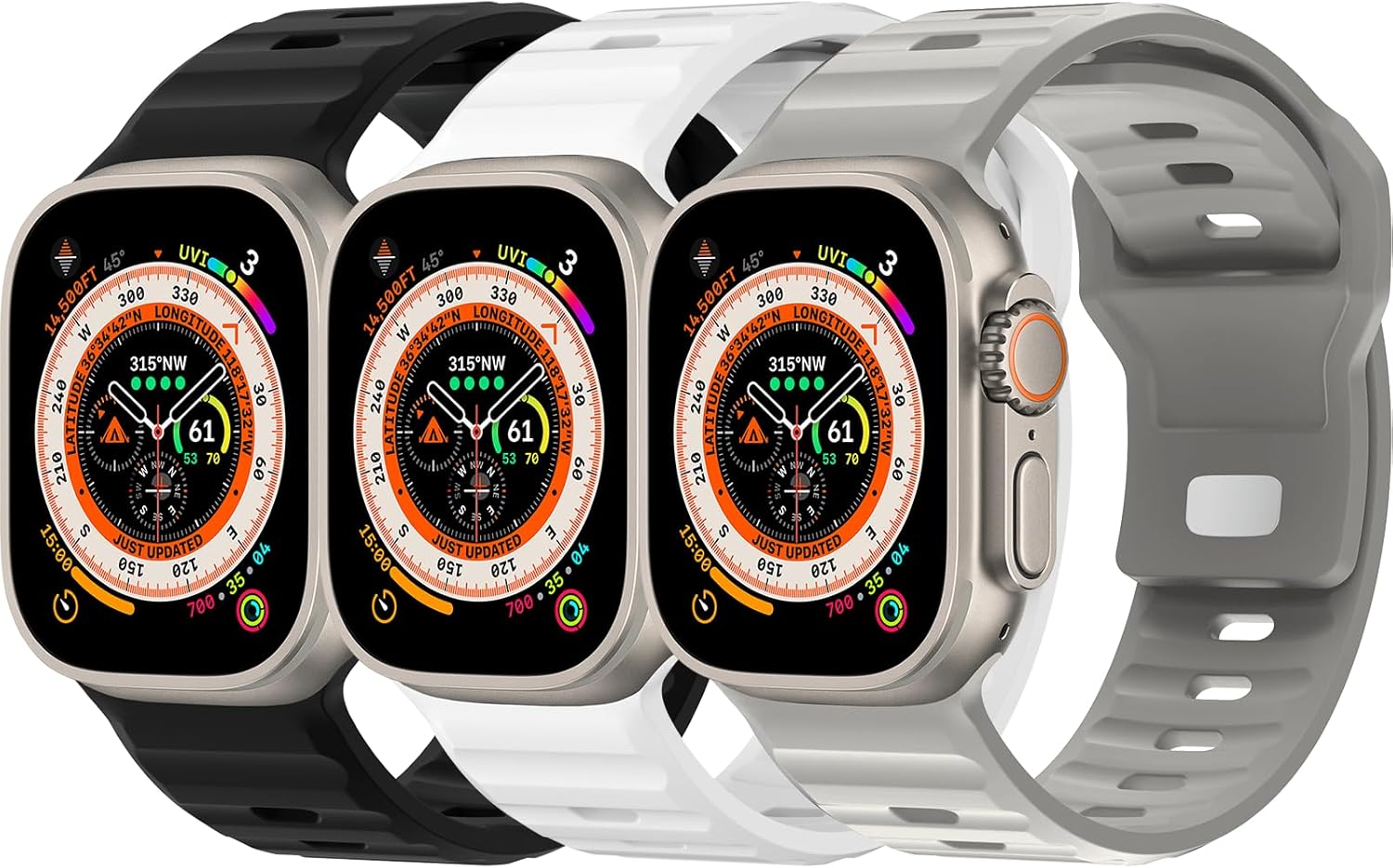 Paquete de 3 correas deportivas compatibles con Apple Watch Ultra Band de 1.929 in, correa de silicona impermeable ajustable para iWatch Series