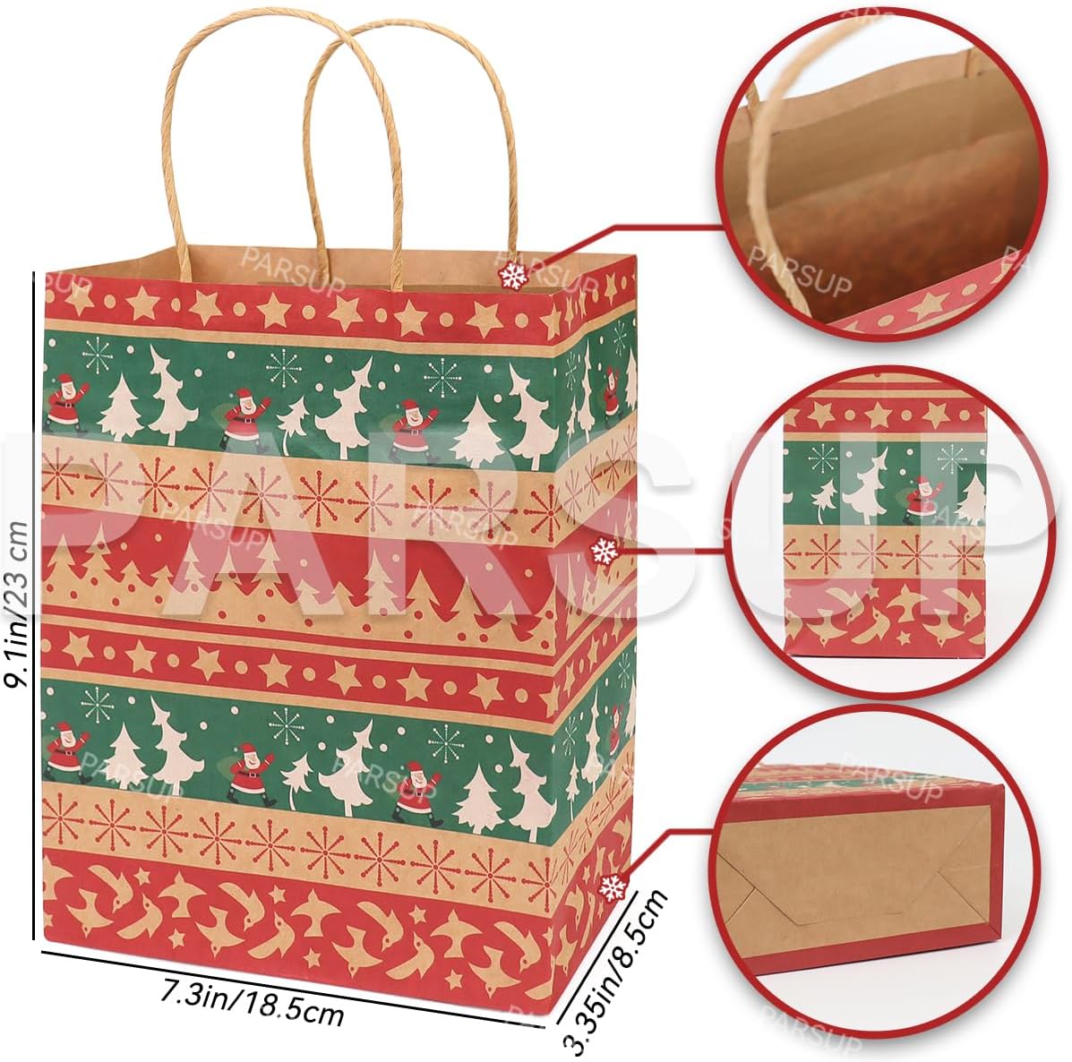 Bolsas de regalo de papel kraft de Navidad, 24 unidades de estilos surtidos, bolsas de papel pequeñas de Navidad con asas, bolsas de regalo de