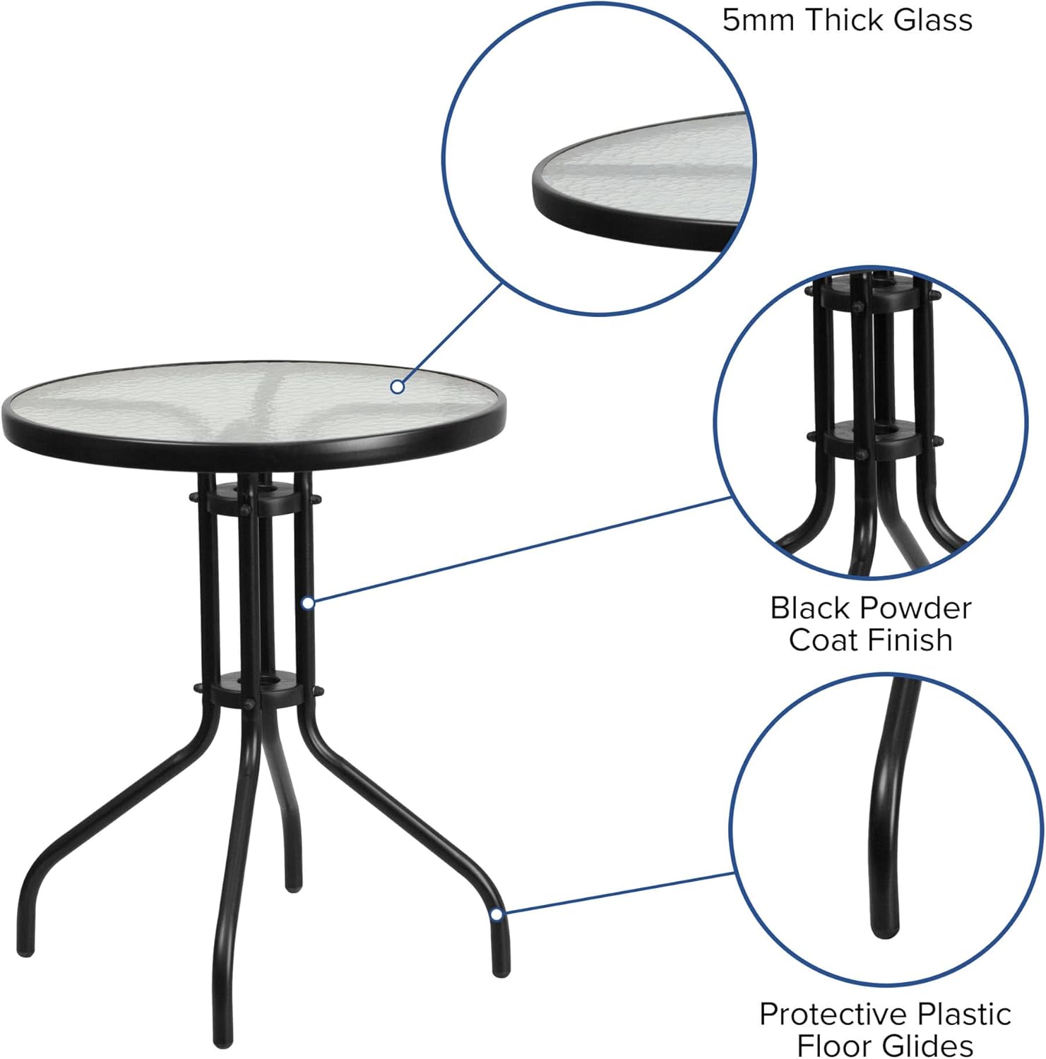 Flash Furniture 2 sillas apilables Flex Comfort, mesa redonda de vidrio templado de 23.75 pulgadas, color gris