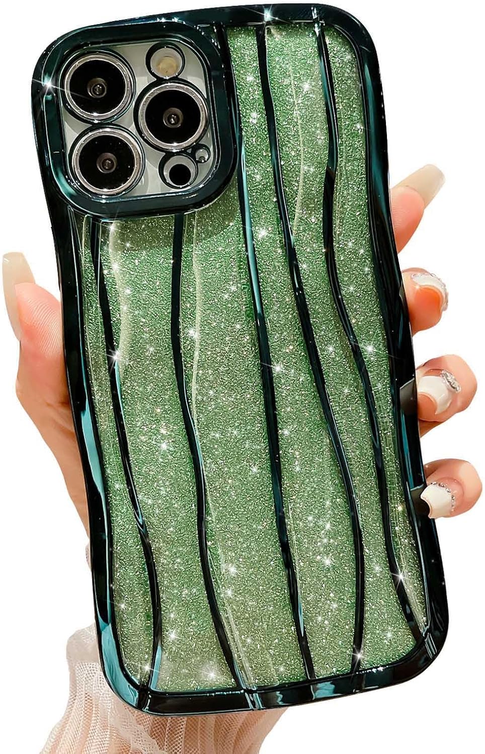 VirgoCCY Funda con purpurina con patrón de ondas de agua para iPhone 13 Pro Max, funda protectora de TPU suave para mujeres y niñas, con marco de