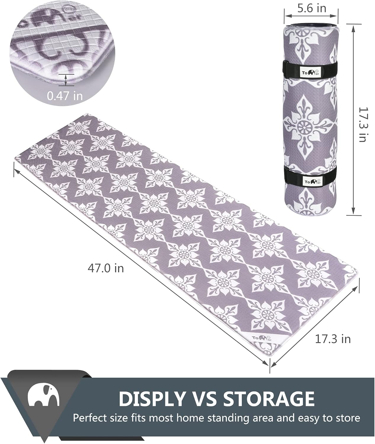 Tapete de cocina acolchado antifatiga, 17.3 x 47.3 pulgadas, impermeable, antideslizante, tapete ergonómico de PVC cómodo para cocina, fregadero,