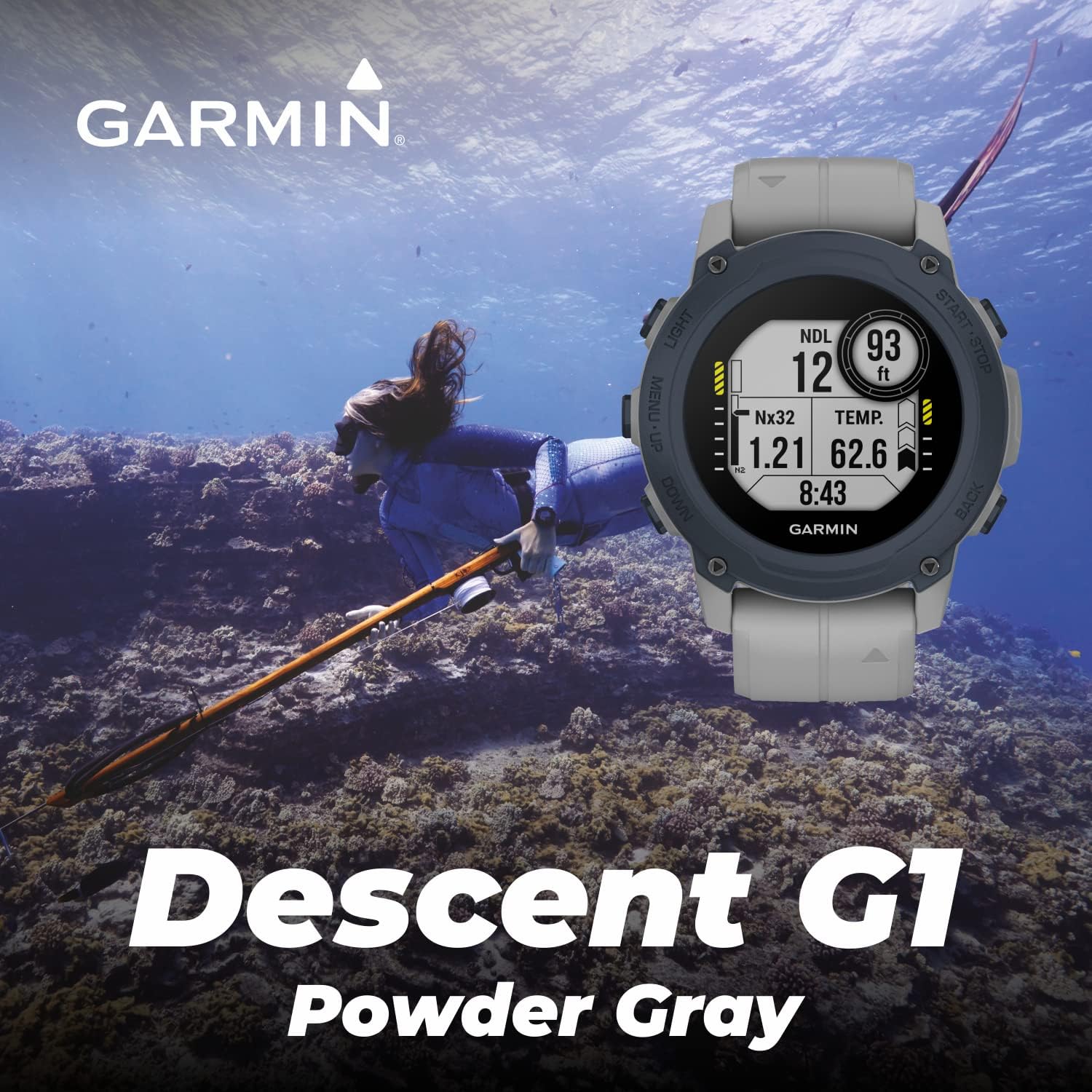 Garmin Descent G1 – Computadora de buceo resistente, múltiples modos de buceo con paquete Wearable4U (+auriculares negros, gris polvo)