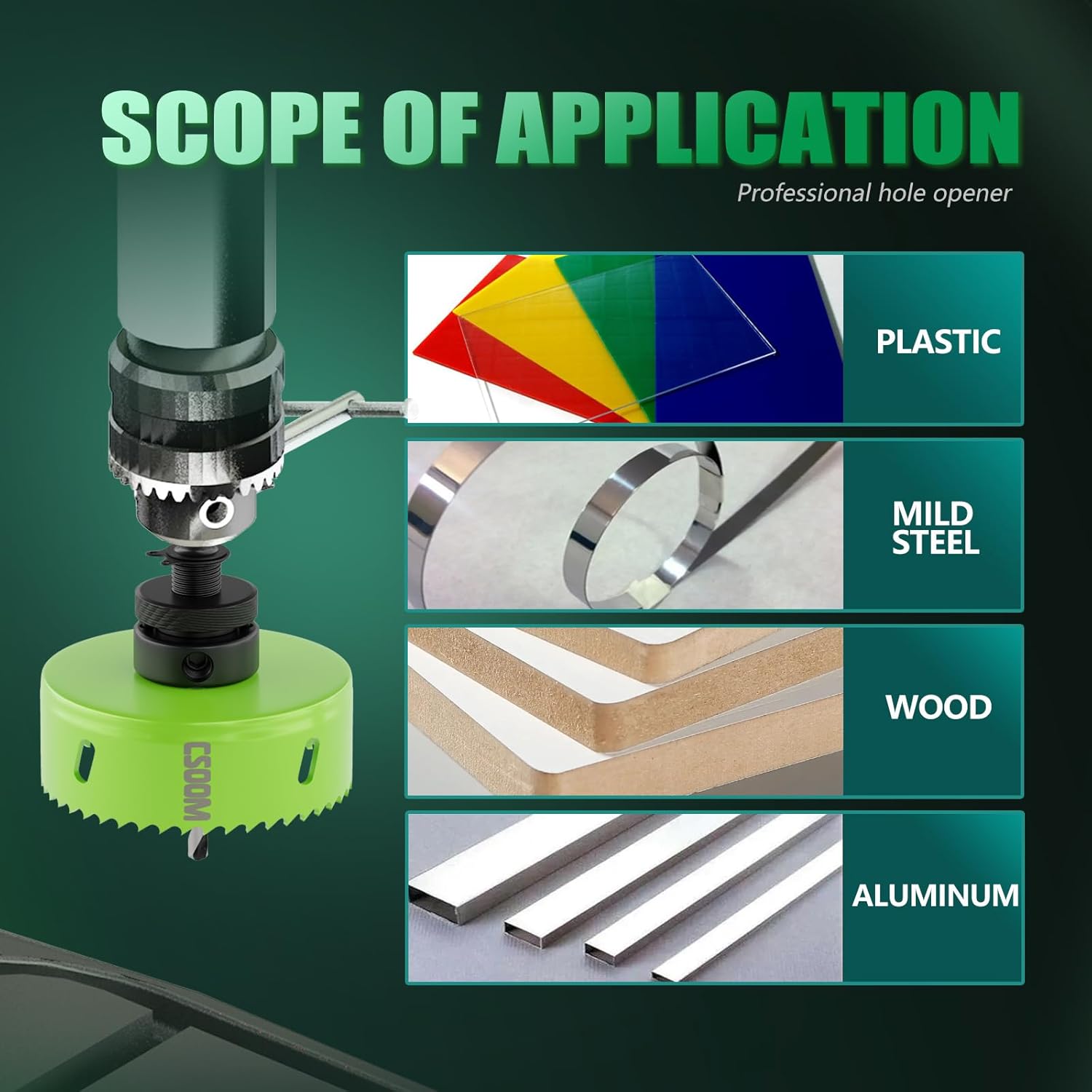 CSOOM Broca de sierra bimetálica mejorada, cortador de perforación, ideal para plástico, madera, madera contrachapada, láminas de acero finas y