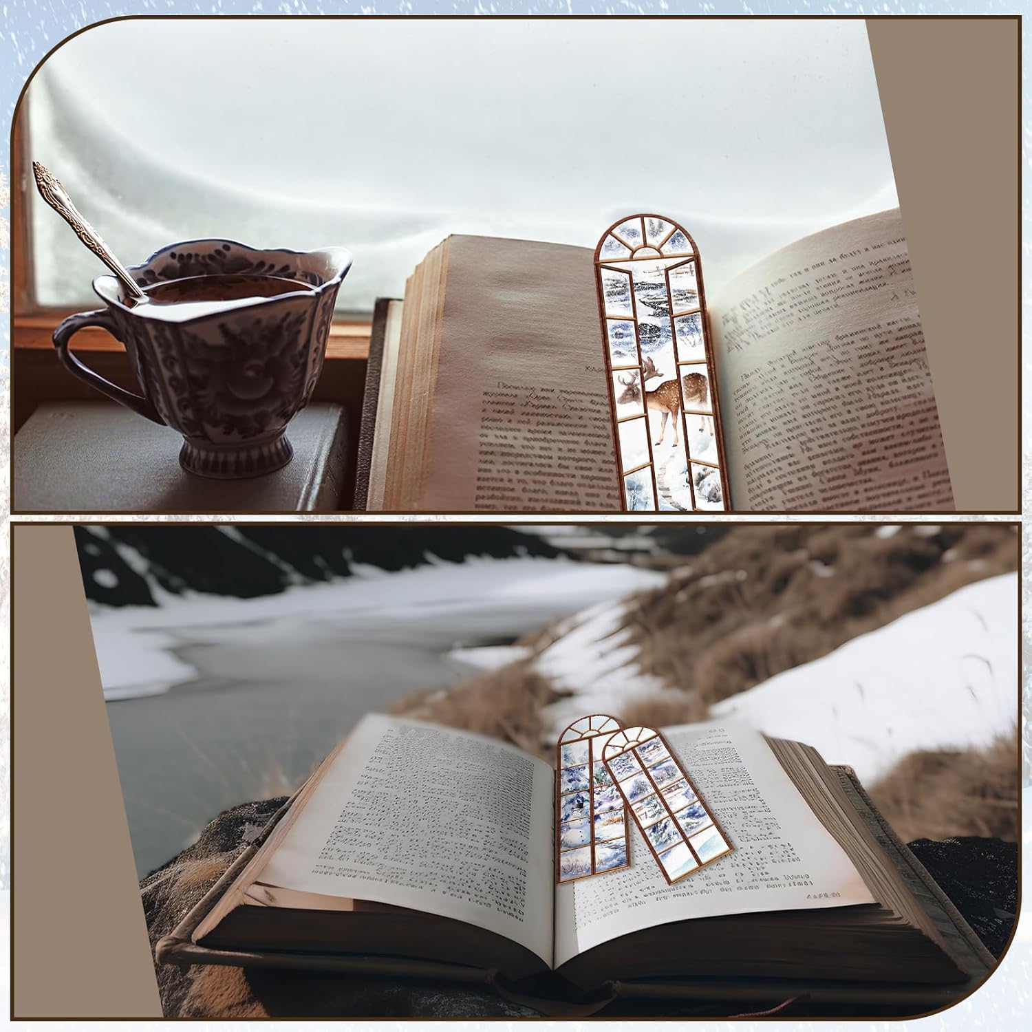 Qeeenar 48 marcadores rústicos de invierno para mujeres, marcadores de libros de nieve de invierno para mujeres, marcadores de Navidad, árbol de