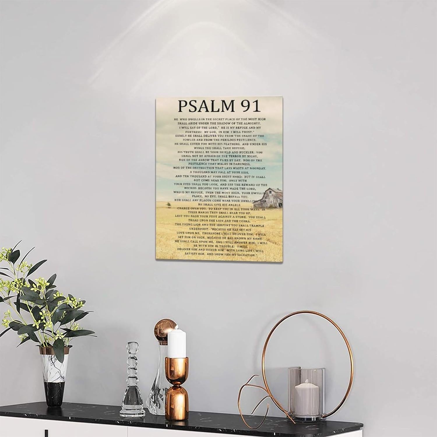Salmo 91 – Cuadro decorativo para pared, versículo de la Biblia, lienzo con impresiones religiosas cristianas enmarcadas para el hogar, oficina,