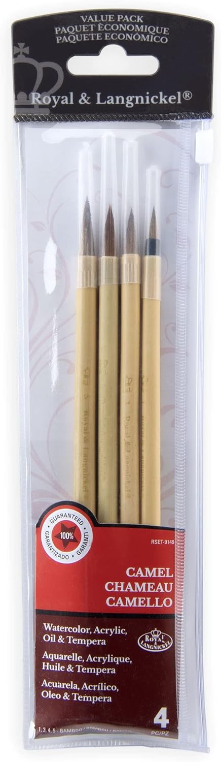 Royal & Langnickel RSET-9149 Royal Zip N’ Close – Juego de 4 cepillos de bambú marrón, 10.5 x 2.9 x 0.5
