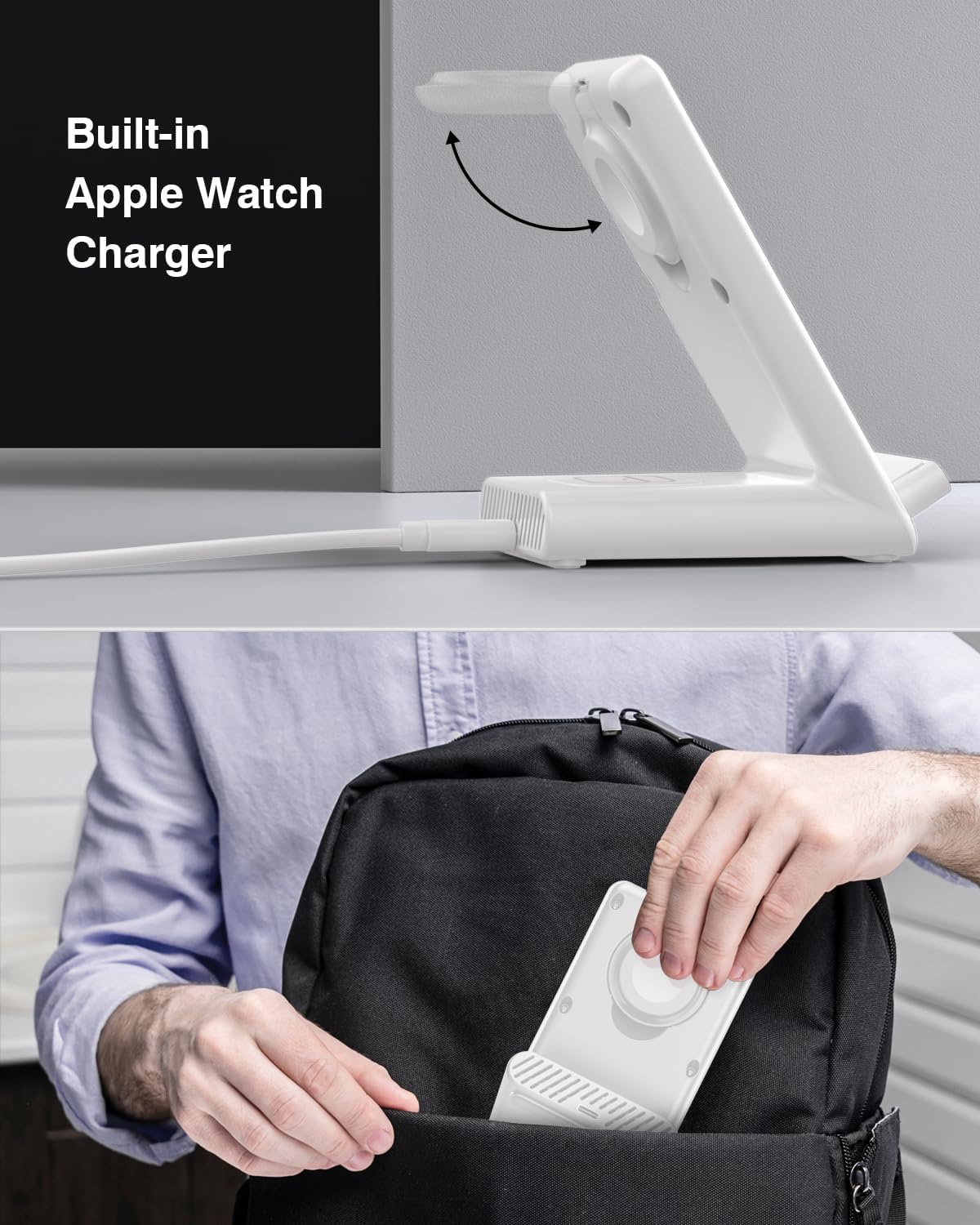 Estación de carga inalámbrica, soporte de carga inalámbrico 3 en 1 hecho para Apple Watch Ultra 9 8 7 6 SE 5 4 3, cargador inalámbrico rápido hecho
