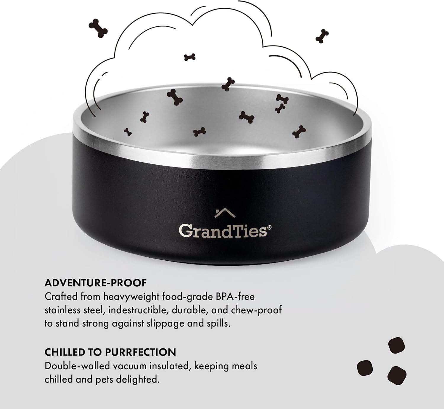 GrandTies Cuenco de acero inoxidable para perros  Cuenco reutilizable grabado sin BPA con aislamiento para gatos y perros  Cuenco grande y