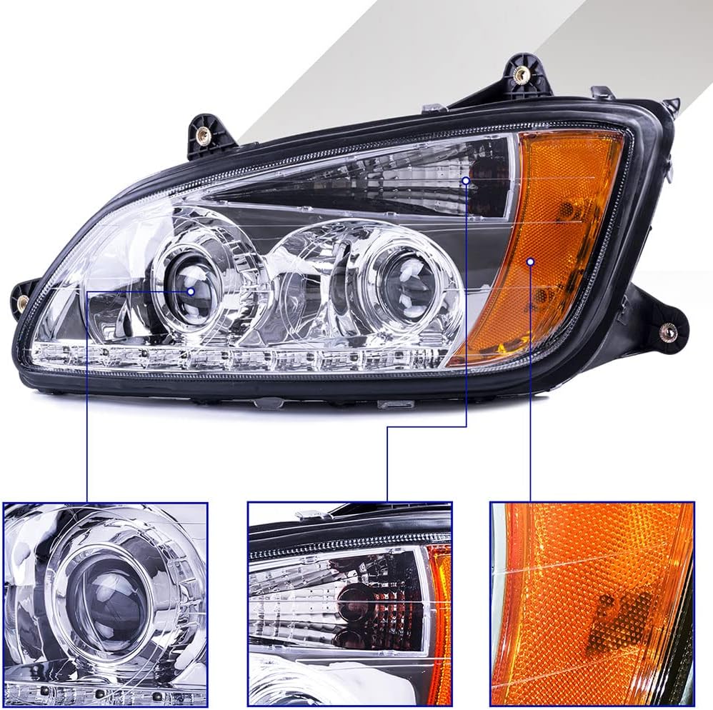 CONCEPT AUTOMOTIVE LIGHTS Repuesto para faros delanteros halógenos cromados KENWORTH T660 2013-2018 (lado del pasajero)
