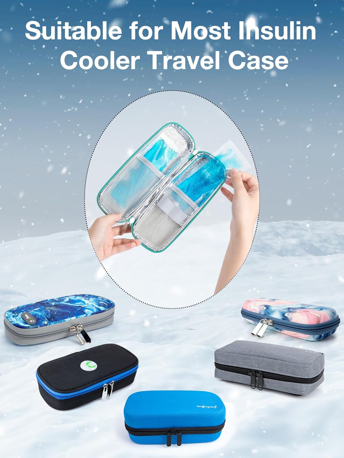 Leng Ke Paquete de 4 paquetes de hielo para estuche de viaje de insulina, bolsa de hielo reutilizable aprobada por la TSA para la mayoría de los