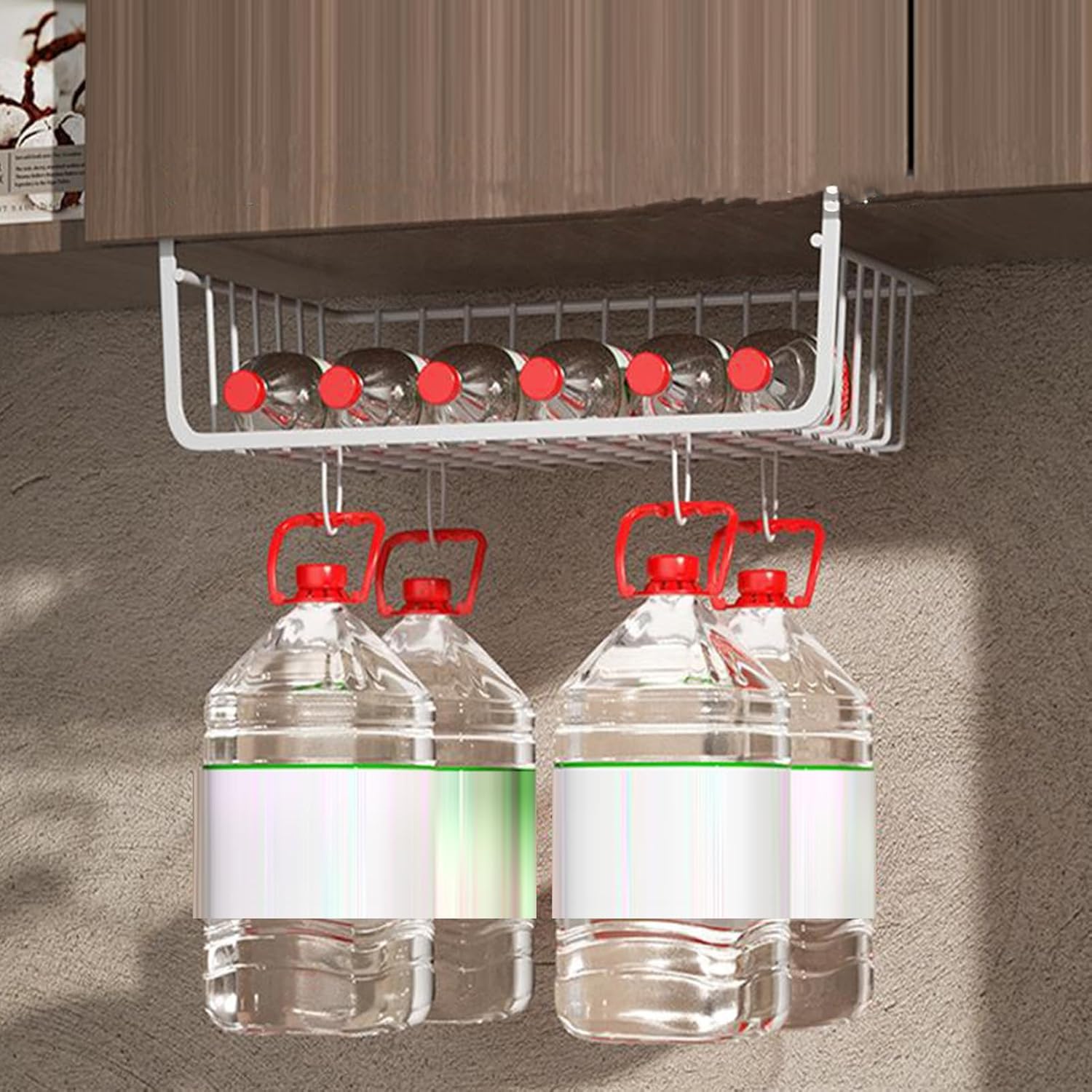 Cesta de almacenamiento para debajo del estante, multiusos, de metal, para cocina, oficina, despensa, escritorio, estantería (M blanco)