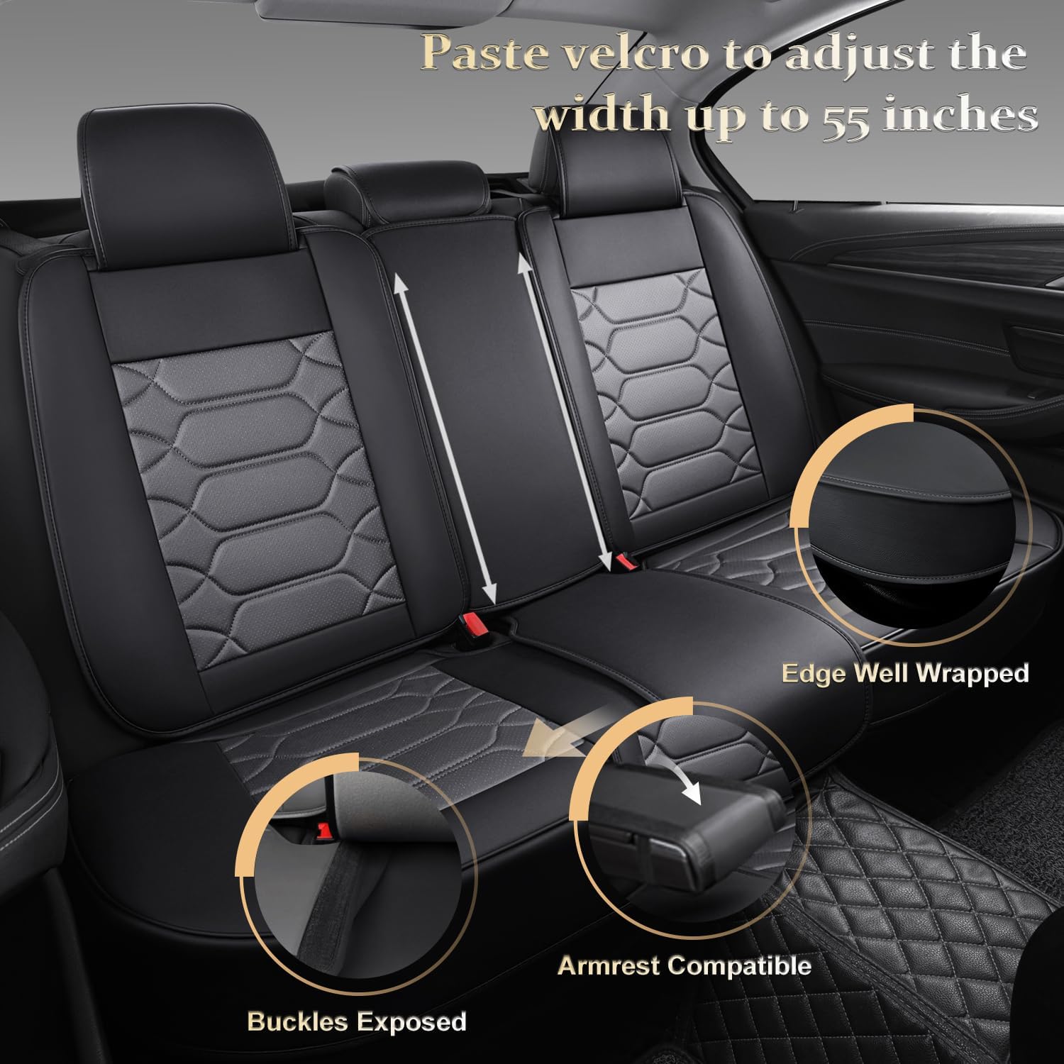 Wekar WK-009 – Fundas de asiento de automóvil de piel napa para 5 asientos, fundas de asiento delantero y trasero, funda de cojín impermeable para