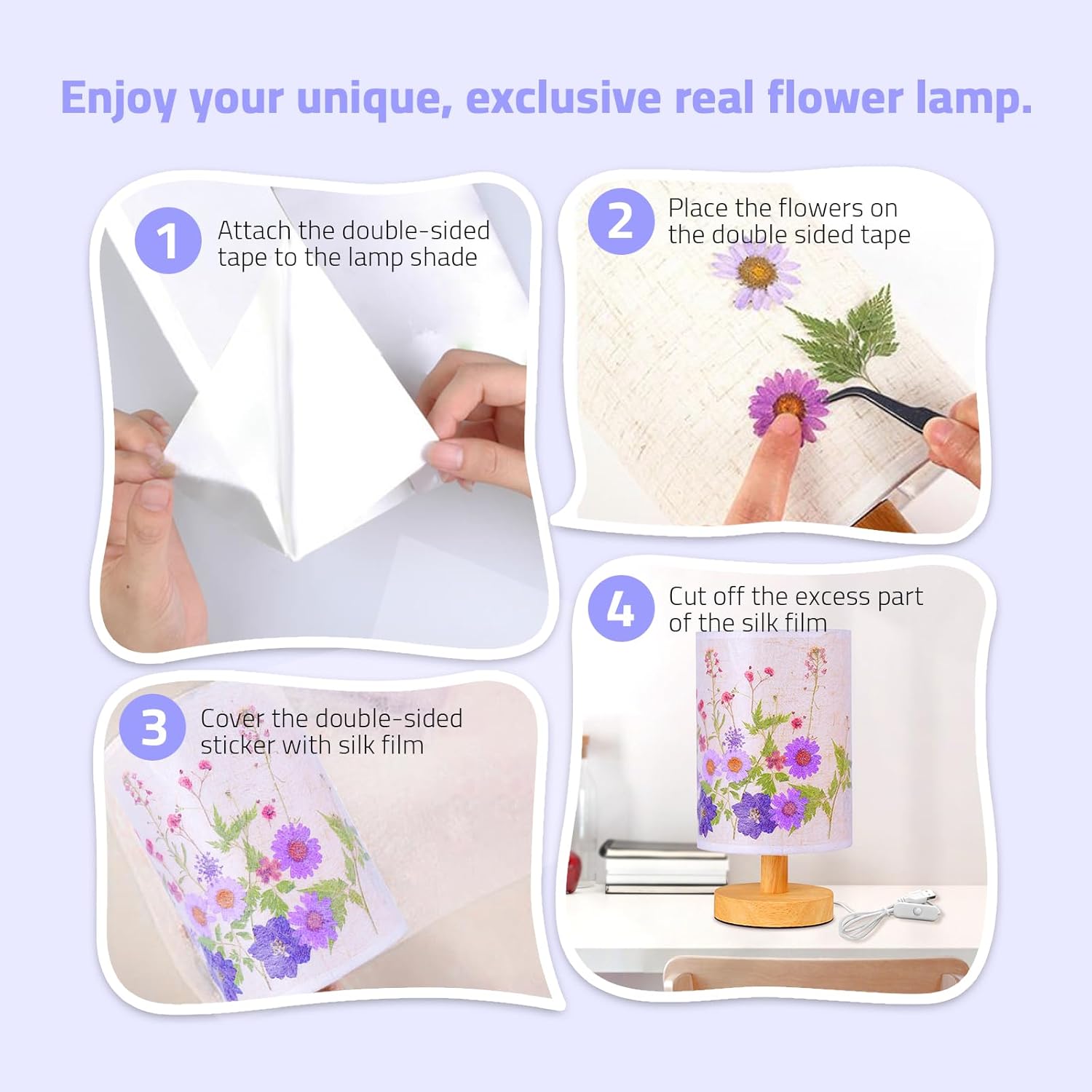 Lámpara de mesa de flores con base de madera, lámpara de mesa con pantalla de lino, lámparas pequeñas para mesita de noche, dormitorio, sala de