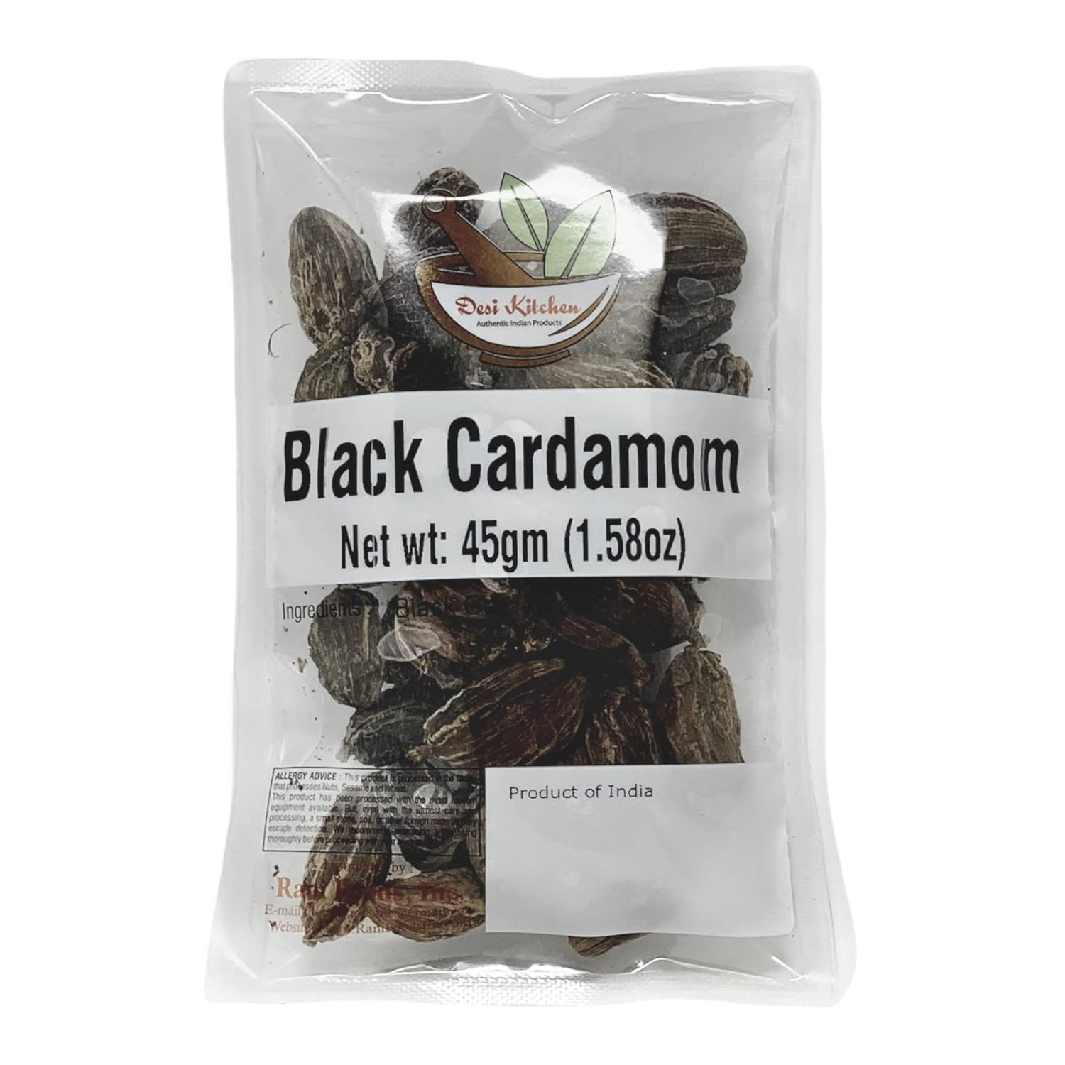 Desi Kitchen Jumbo Black Cardamomo Pods 1.6oz (45gm) Natural  Sin conservantes  Sin aditivos  Sin agentes  Sin irradiación  Con NUESTRA GARANTÍA DE