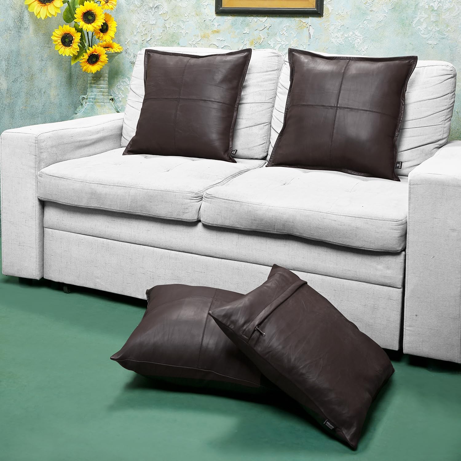 Funda de almohada de piel de cordero  Funda decorativa para cojín de sofá  Fundas para sala de estar y dormitorio, 16 x 16 pulgadas  Rover Brown