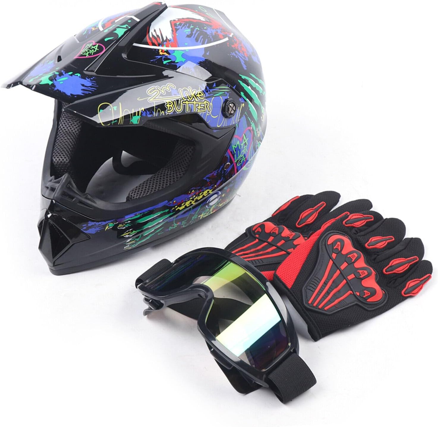 SOLRIMANA Guantes de casco combinado para niños y jóvenes, talla M, gafas DOT, motocross, todoterreno, carreras, ATV, motocross, motocross,