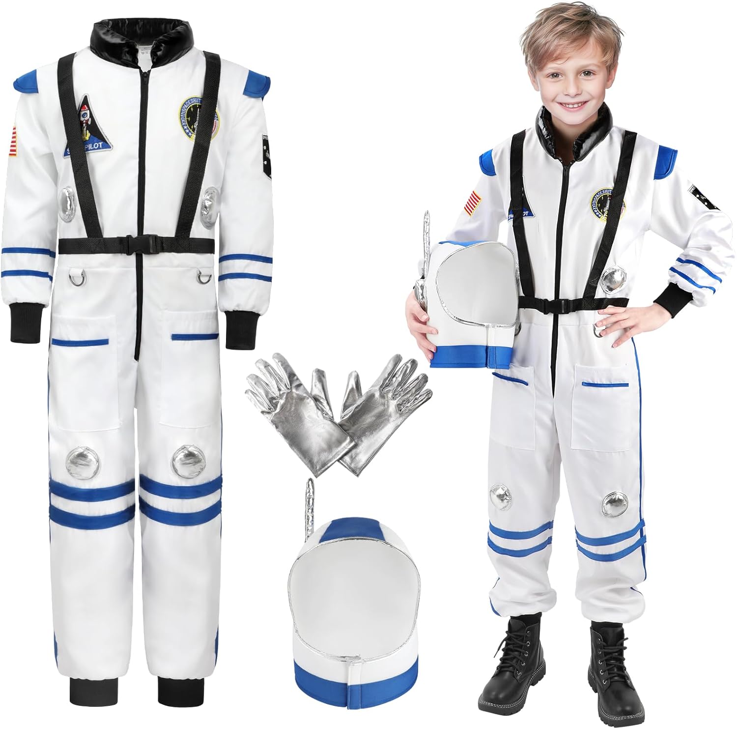 Disfraz de astronauta para niños con casco para niños, traje espacial para Halloween, niños y niñas, disfraz de juego de roles