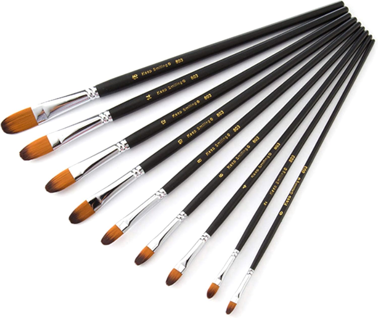 Filbert Juego de 9 pinceles de pintura de mango largo, pelo sintético de calidad y mango de madera para pintura al óleo acrílica de acuarela, ideal