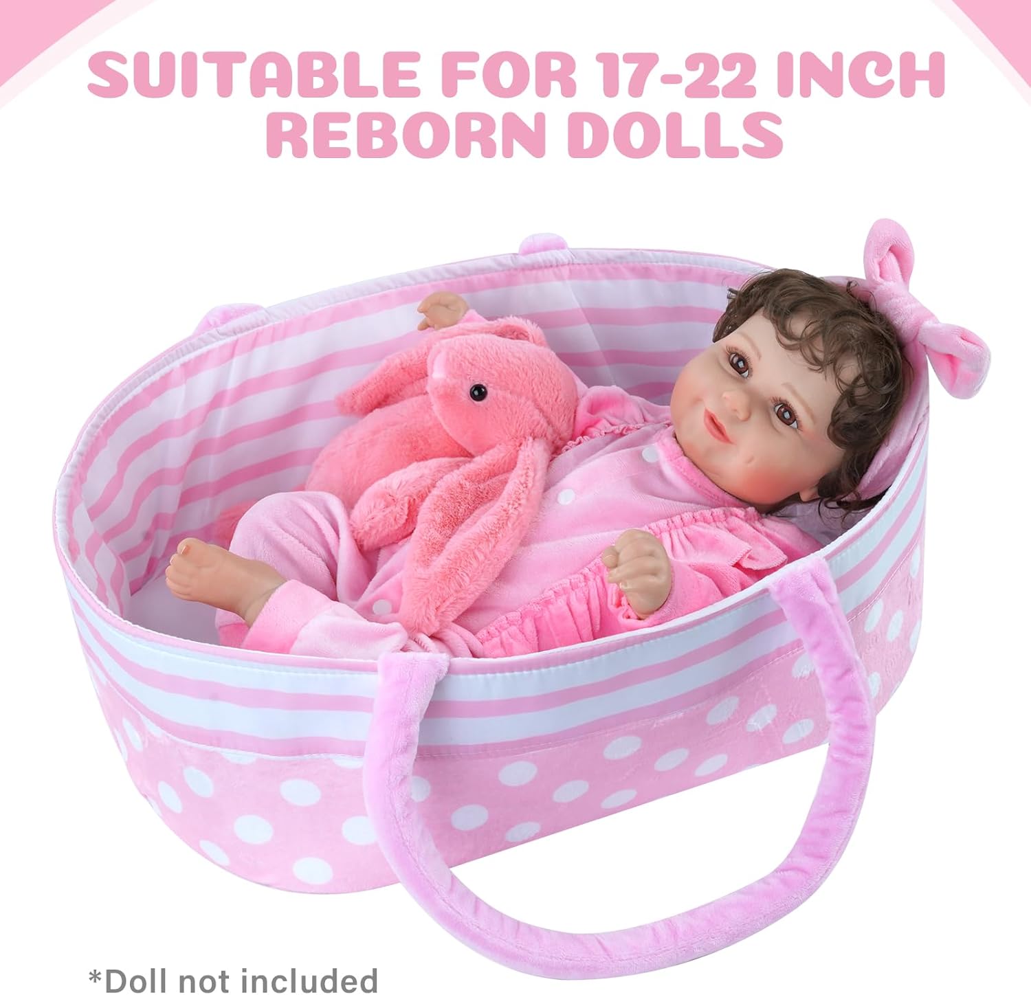 BABESIDE Reborn Baby Dolls Moisés plegable para muñeca de bebé, cama de cuna suave para muñecas con asa para muñecas de 17 a 22 pulgadas (rosa)