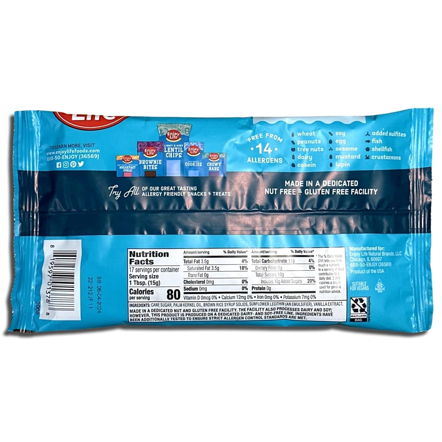 Tribeca Curations Mini chips para hornear de chocolate blanco, sin alérgenos, aprobado por la escuela, 9 onzas, paquete económico de 3