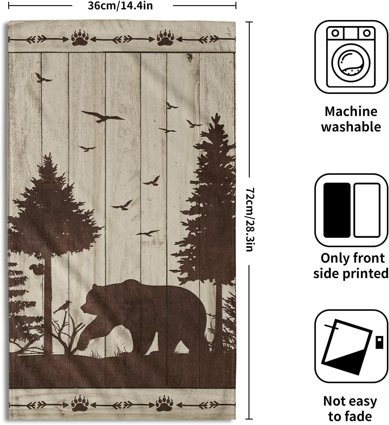 Juego de 2 toallas de mano con diseño de oso de animales salvajes, montaña, bosque, campamento, cabaña, toallas suaves y absorbentes, para