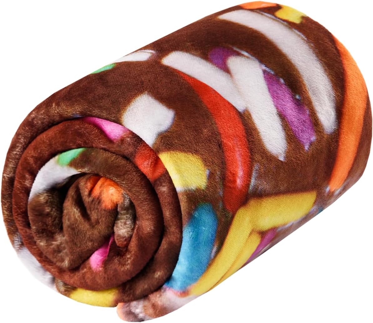 Vessia Manta con estampado de donas marrones, manta realista y divertida de comida para adultos y niños, 300GSM, suave manta gigante de donas para