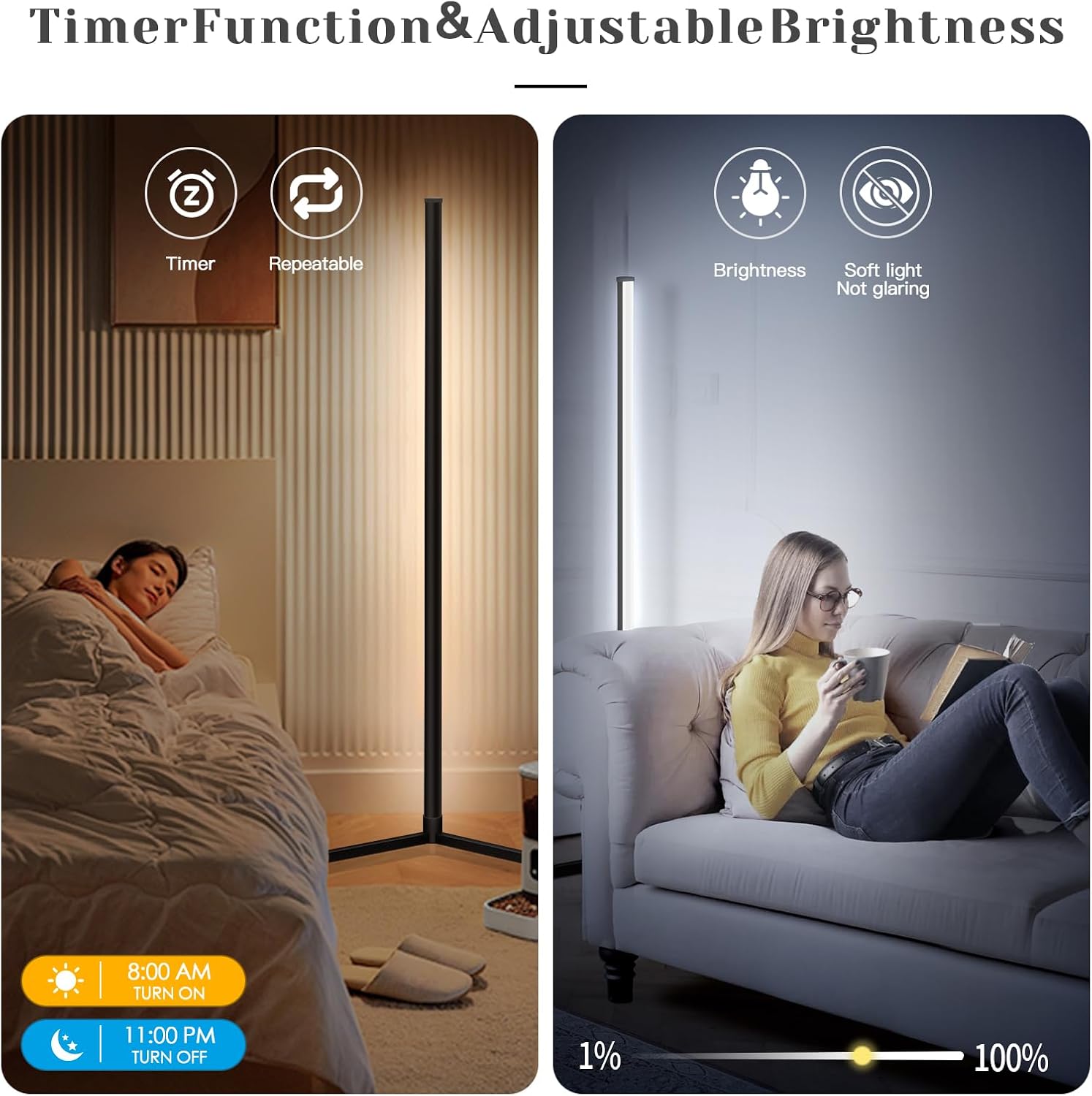 Lámpara de pie de esquina giratoria Regulable que cambia de color, lámparas de esquina de pie LED Smart App Control Iluminación RGB lámpara de