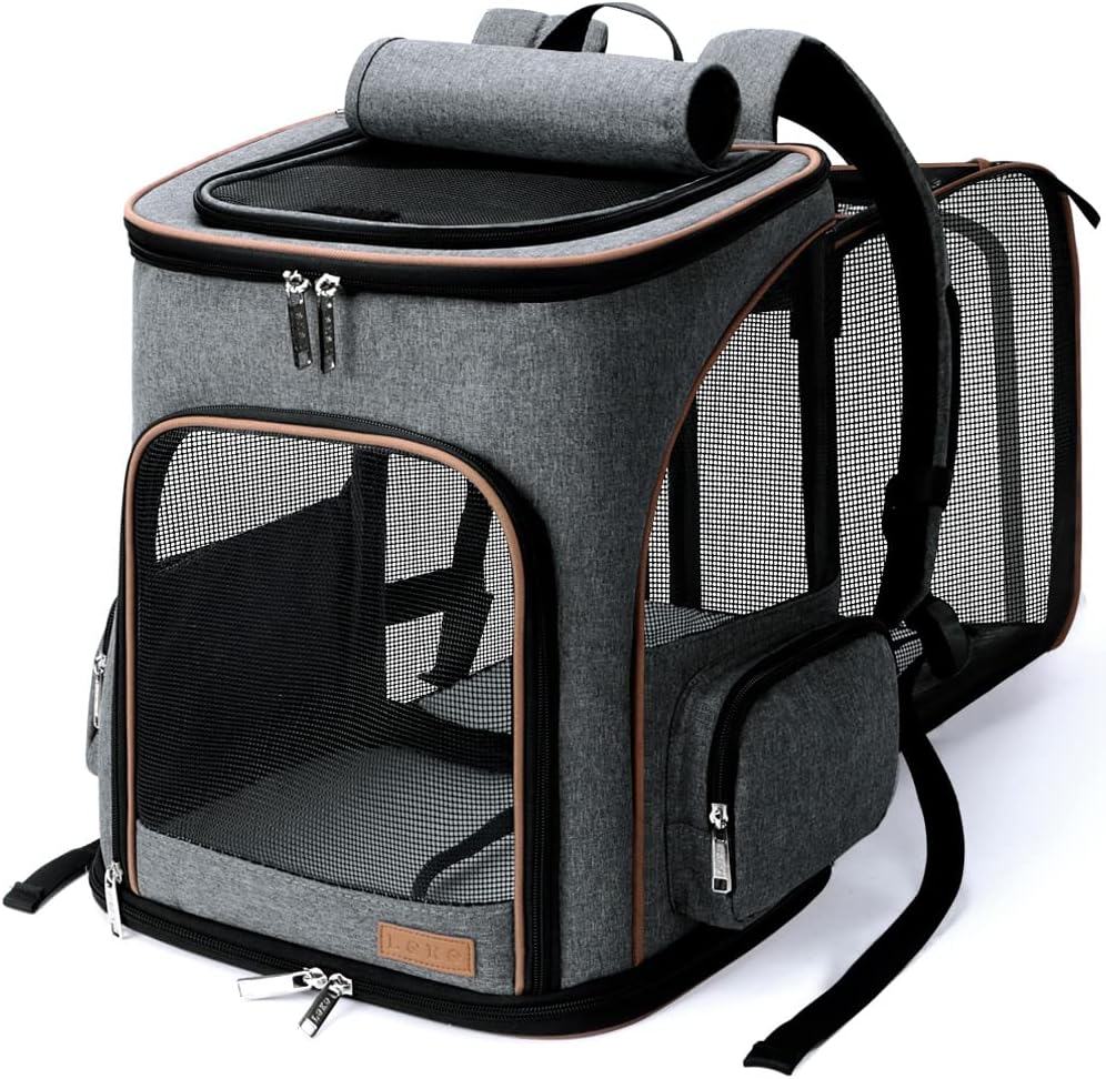 Lekesky Mochila para gatos expandible para perros, aprobada por aerolíneas, mochila para mascotas, para gatos, perros pequeños, cachorros, color gris