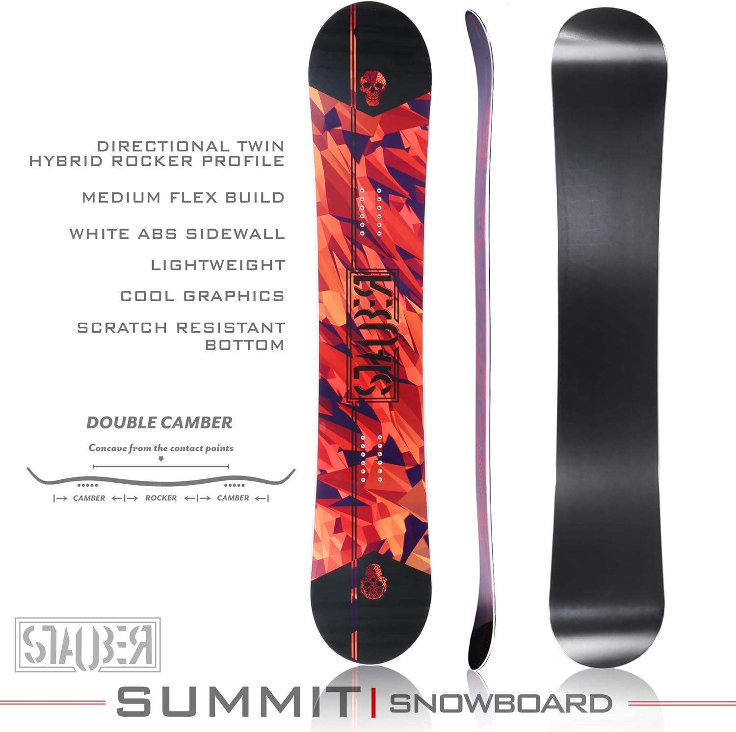 STAUBER Summit Snowboard & Binding Tamaño del paquete 128, 133, 138, 143, 148,153,158,161  Las mejores fijaciones para snowboard y fijaciones todo