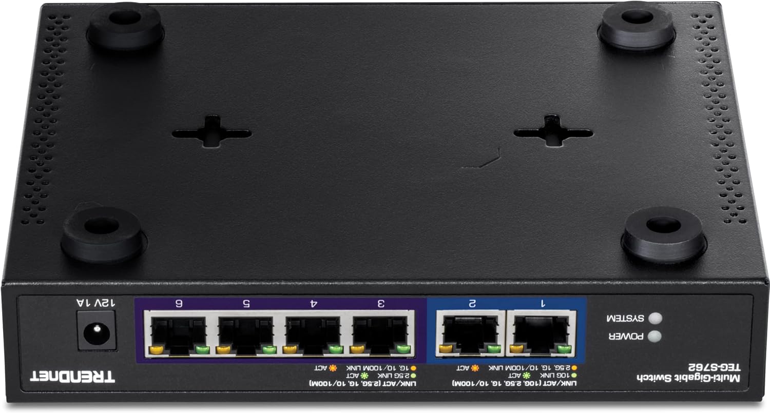 TRENDnet Interruptor 10G de 6 puertos, 4 puertos RJ-45 BASE-T de 2.5G, 2 puertos RJ-45 de 10G, capacidad de conmutación de 60 Gbps, montaje en