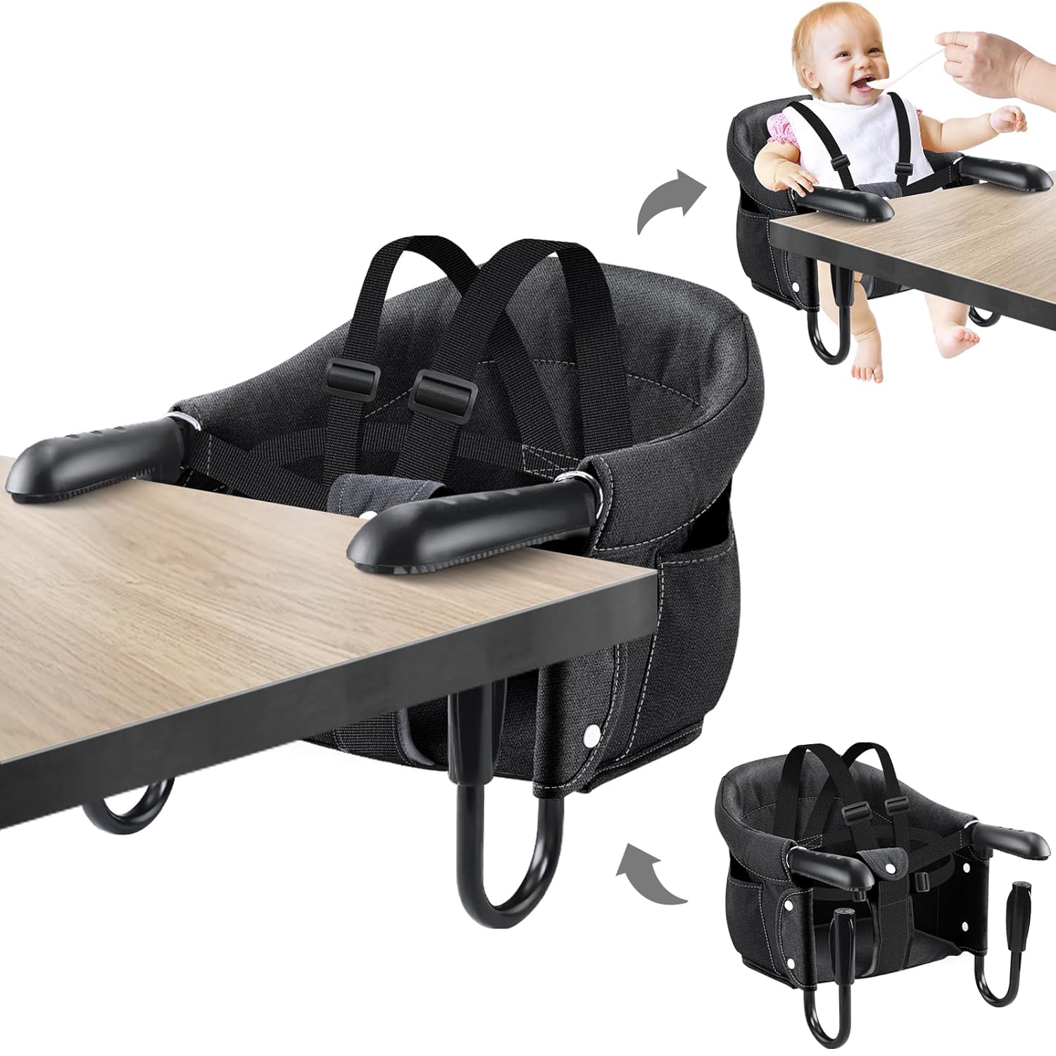 Fader Silla alta para bebé, silla alta con gancho, silla alta portátil para viajes, silla alta para mesa, portátil y plegable, adecuada para la