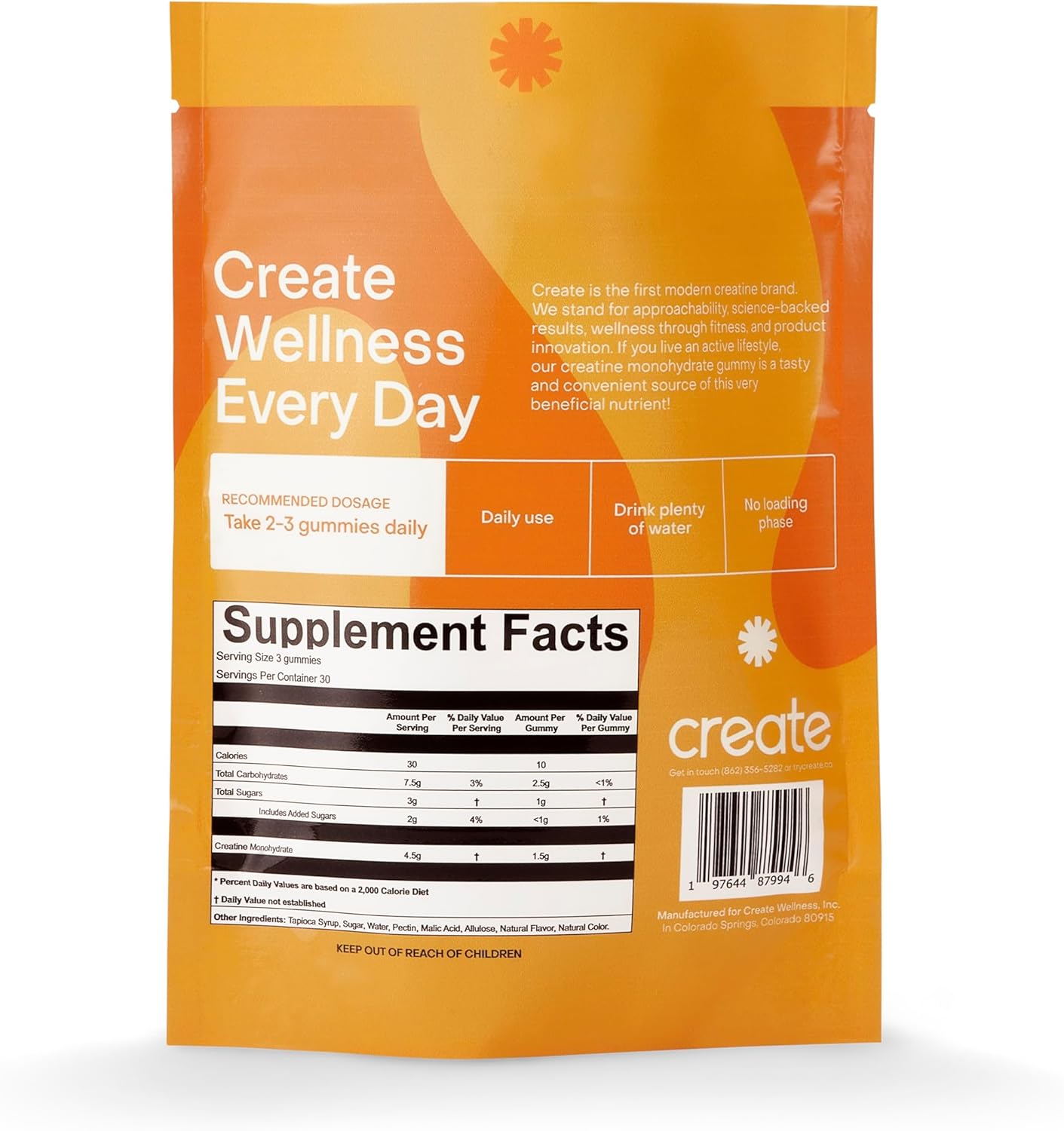 Create Gomitas de monohidrato de creatina para hombres y mujeres, aumenta la concentración, la fuerza y la resistencia, fórmula antifusión, veganas,
